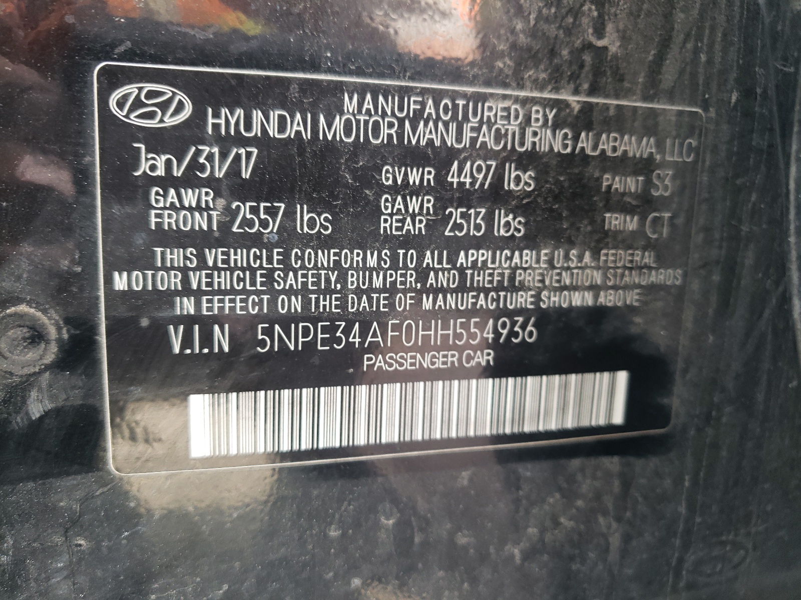 2017 Hyundai Sonata Sport vin: 5NPE34AF0HH554936