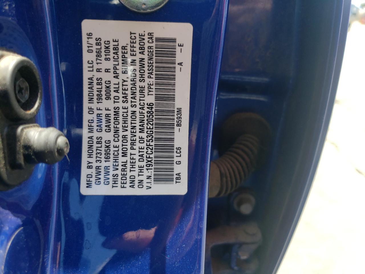19XFC2F53GE205846 2016 Honda Civic Lx