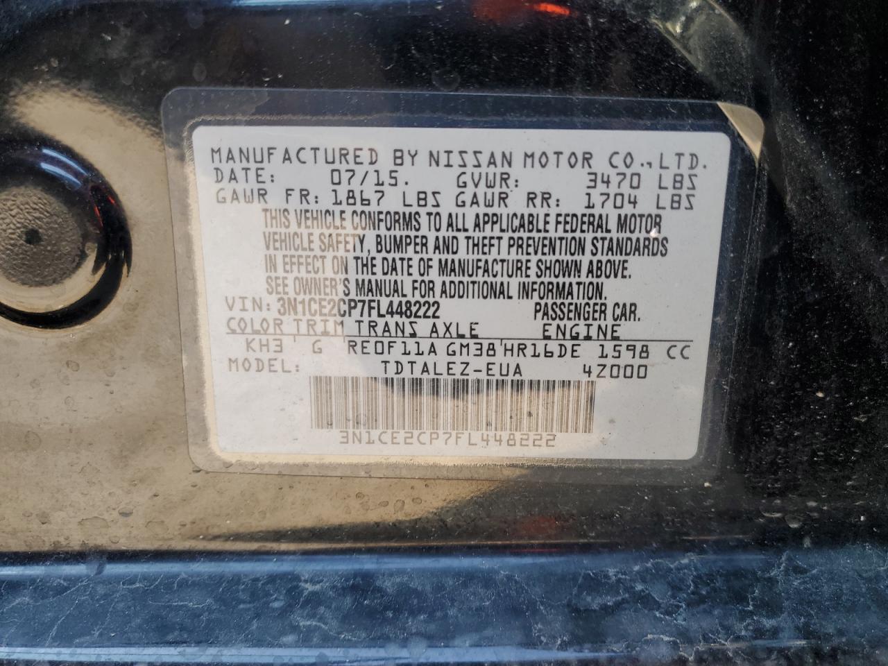 3N1CE2CP7FL448222 2015 Nissan Versa Note S