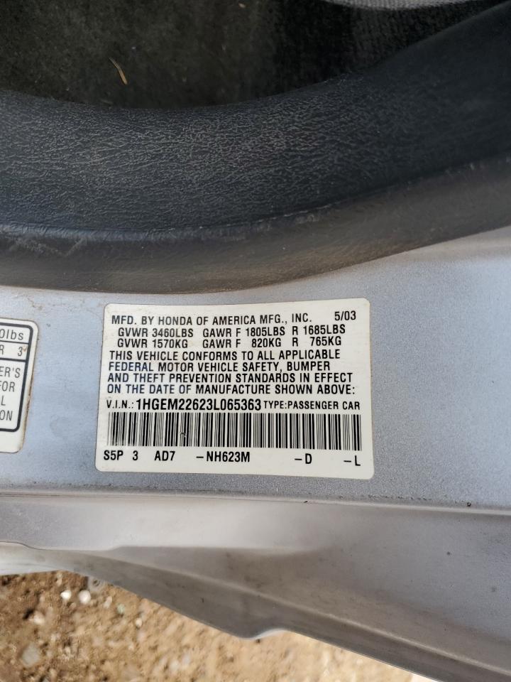 2003 Honda Civic Lx VIN: 1HGEM22623L065363 Lot: 64407754
