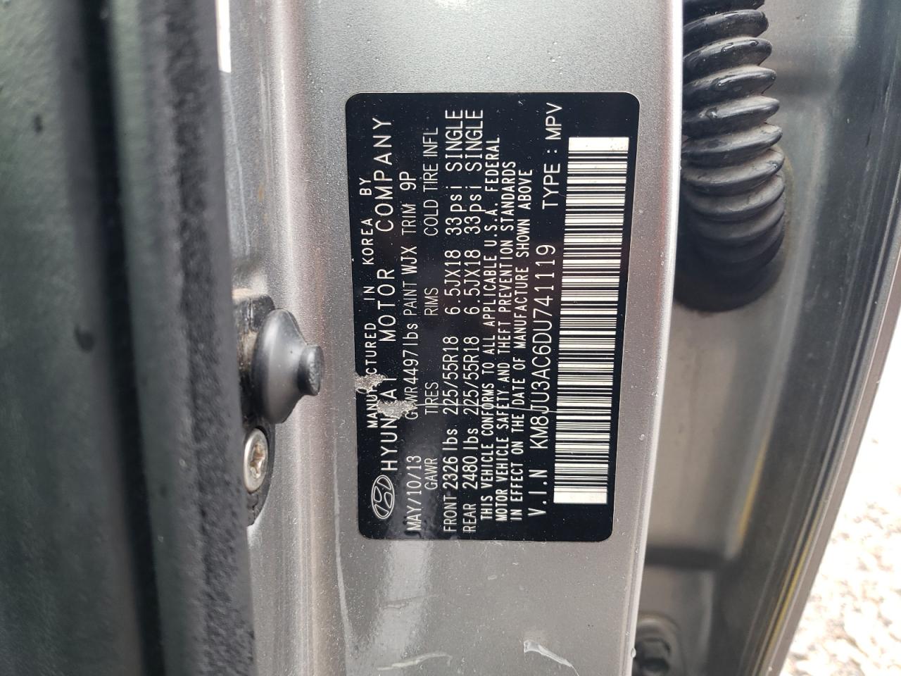 2013 Hyundai Tucson Gls VIN: KM8JU3AC6DU741119 Lot: 62299514