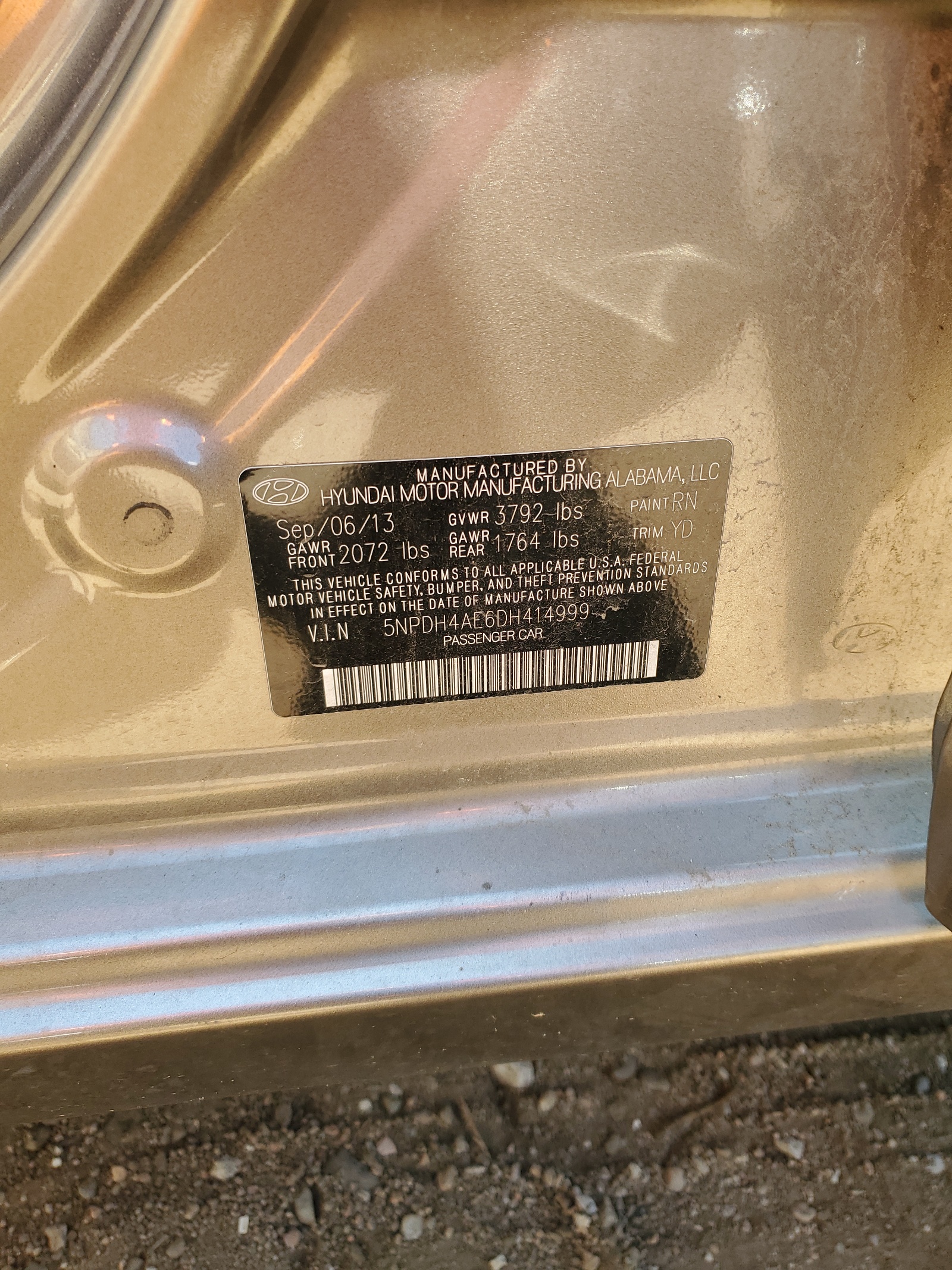 5NPDH4AE6DH414999 2013 Hyundai Elantra Gls