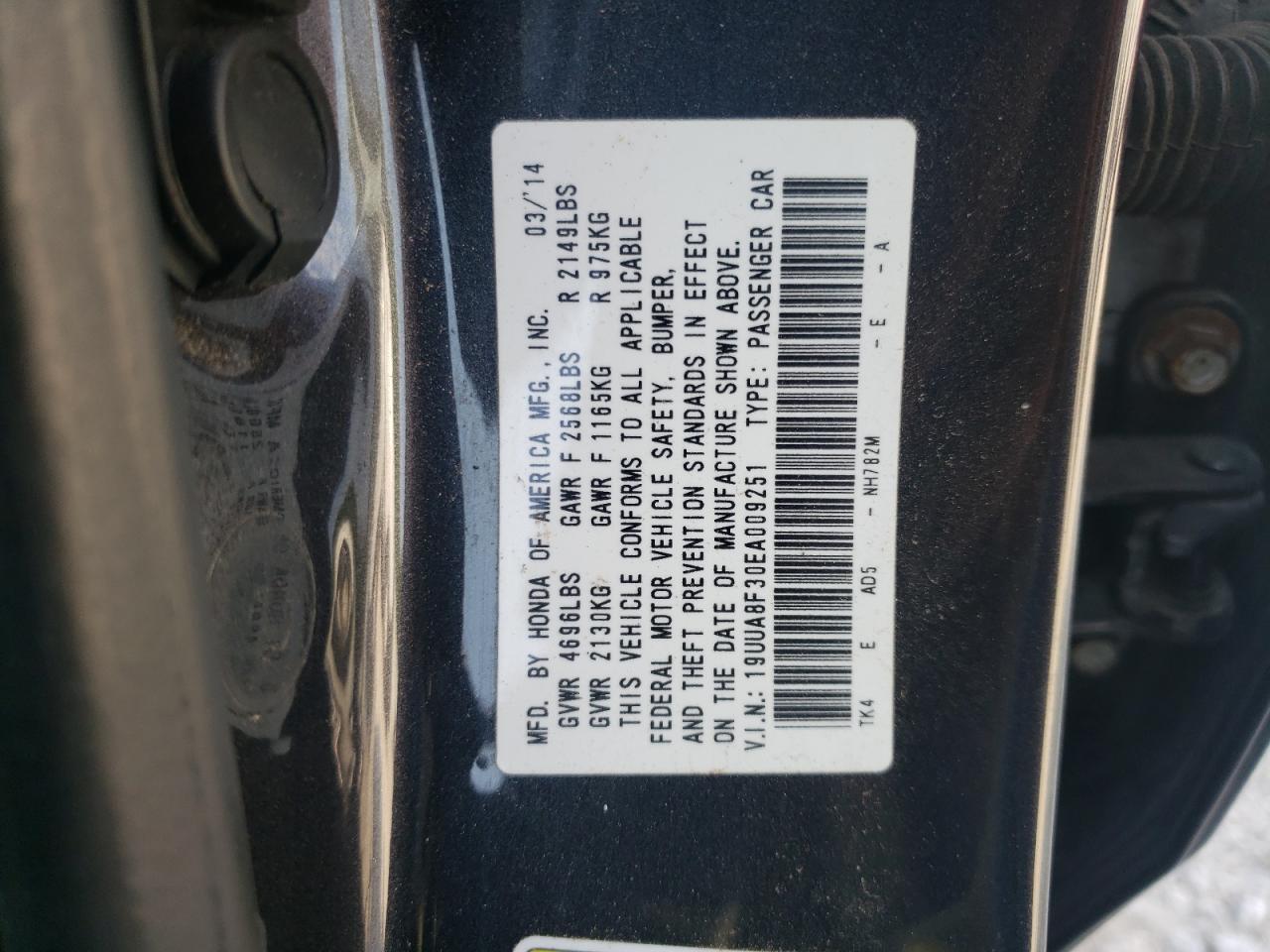 19UUA8F30EA009251 2014 Acura Tl Se