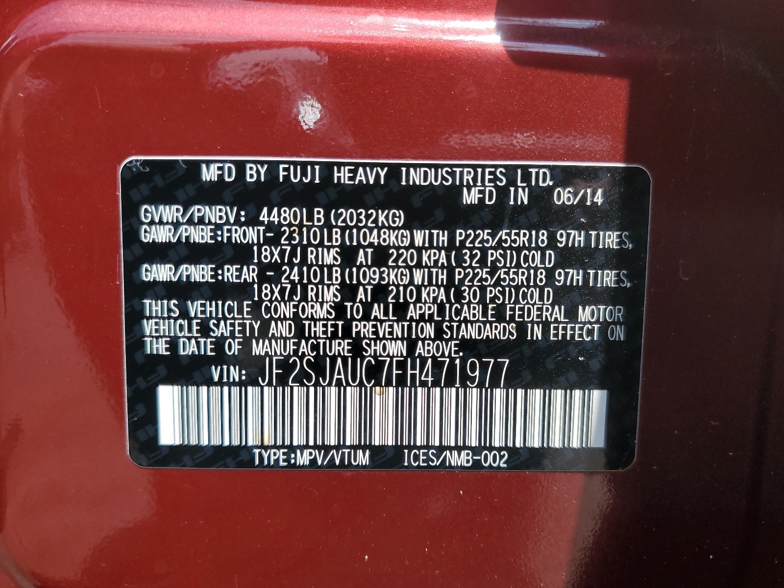 JF2SJAUC7FH471977 2015 Subaru Forester 2.5I Touring