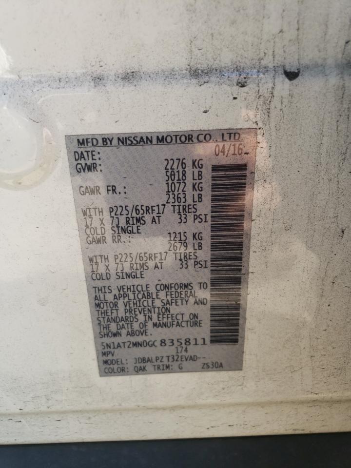 2016 Nissan Rogue S VIN: 5N1AT2MN0GC835811 Lot: 63311294