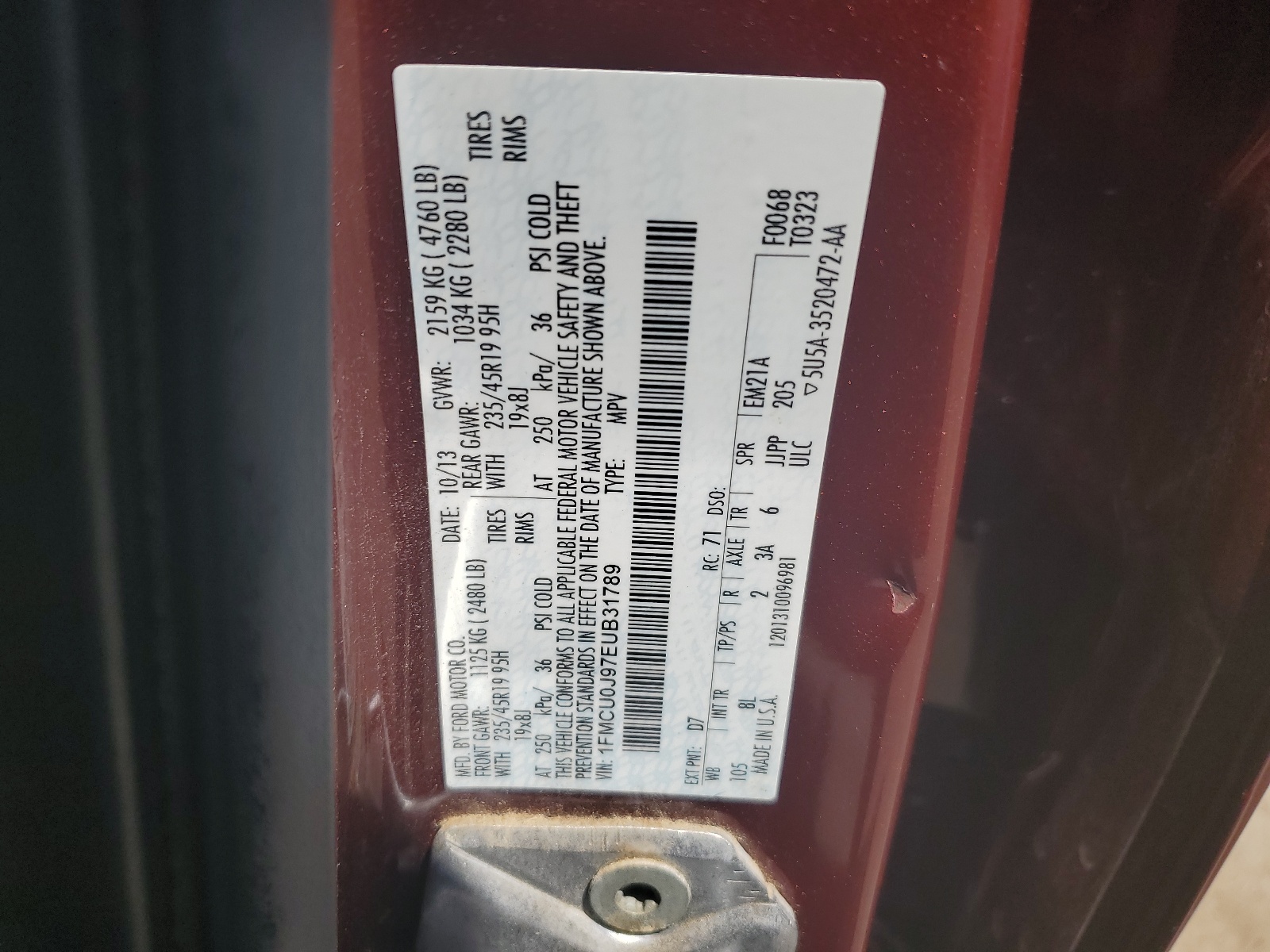 1FMCU0J97EUB31789 2014 Ford Escape Titanium