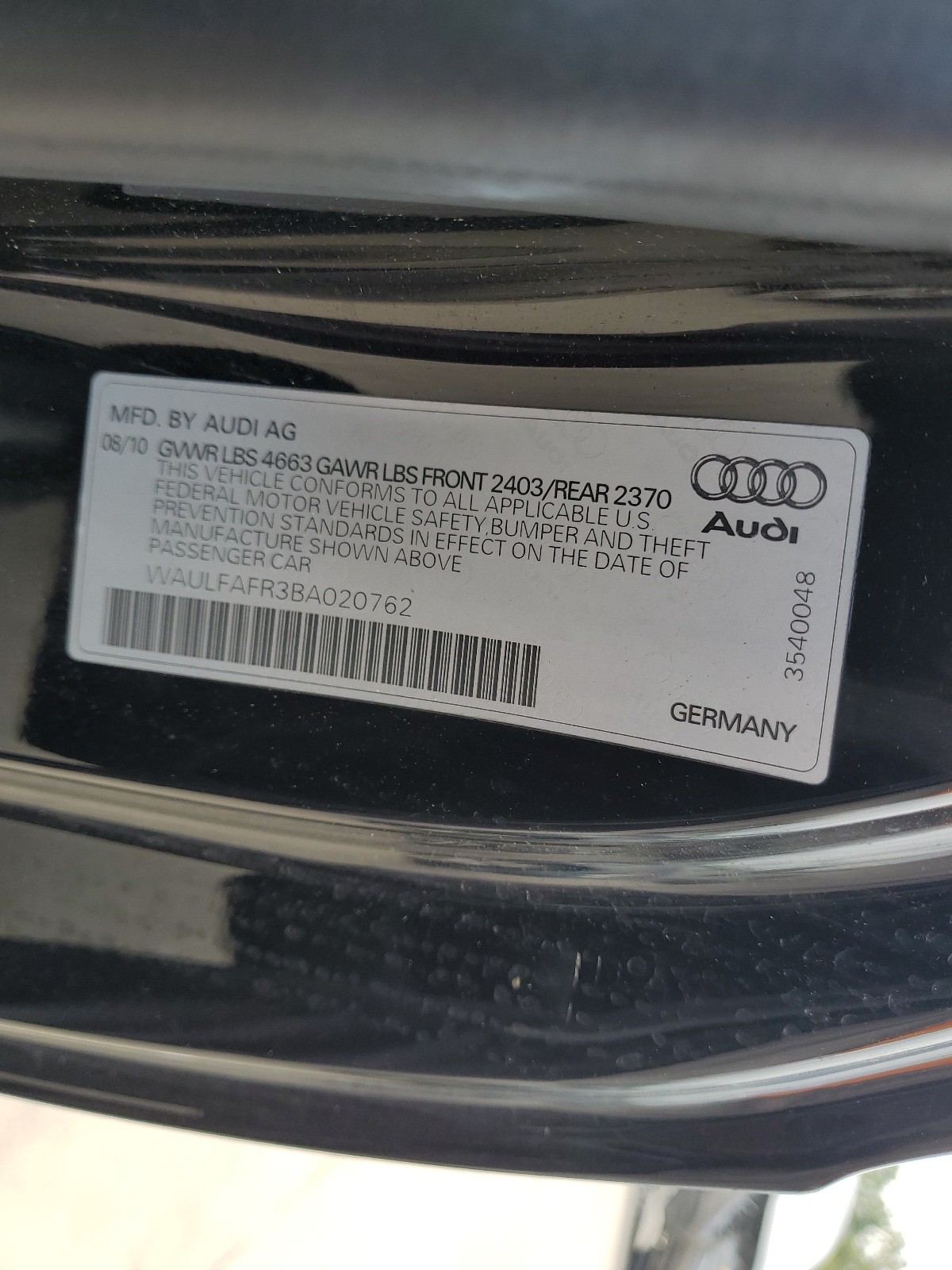 WAULFAFR3BA020762 2011 Audi A5 Premium Plus