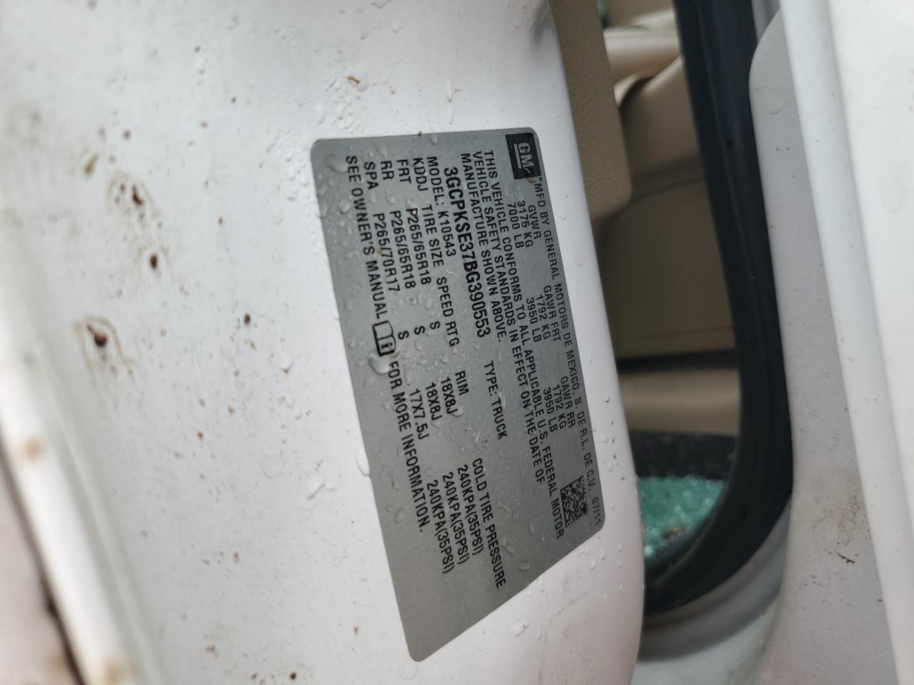 2011 Chevrolet Silverado K1500 Lt VIN: 3GCPKSE37BG390553 Lot: 64042374