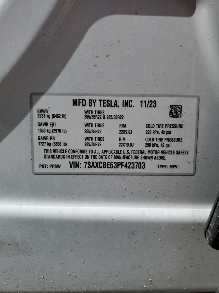 2023 Tesla Model X VIN: 7SAXCBE63PF423703 Lot: 65017444