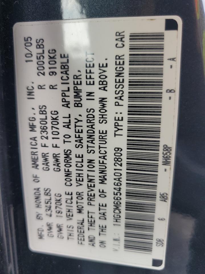 2006 Honda Accord Ex VIN: 1HGCM66546A012809 Lot: 64030834