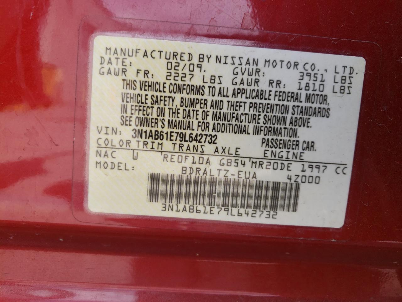 2009 Nissan Sentra 2.0 VIN: 3N1AB61E79L642732 Lot: 64590354