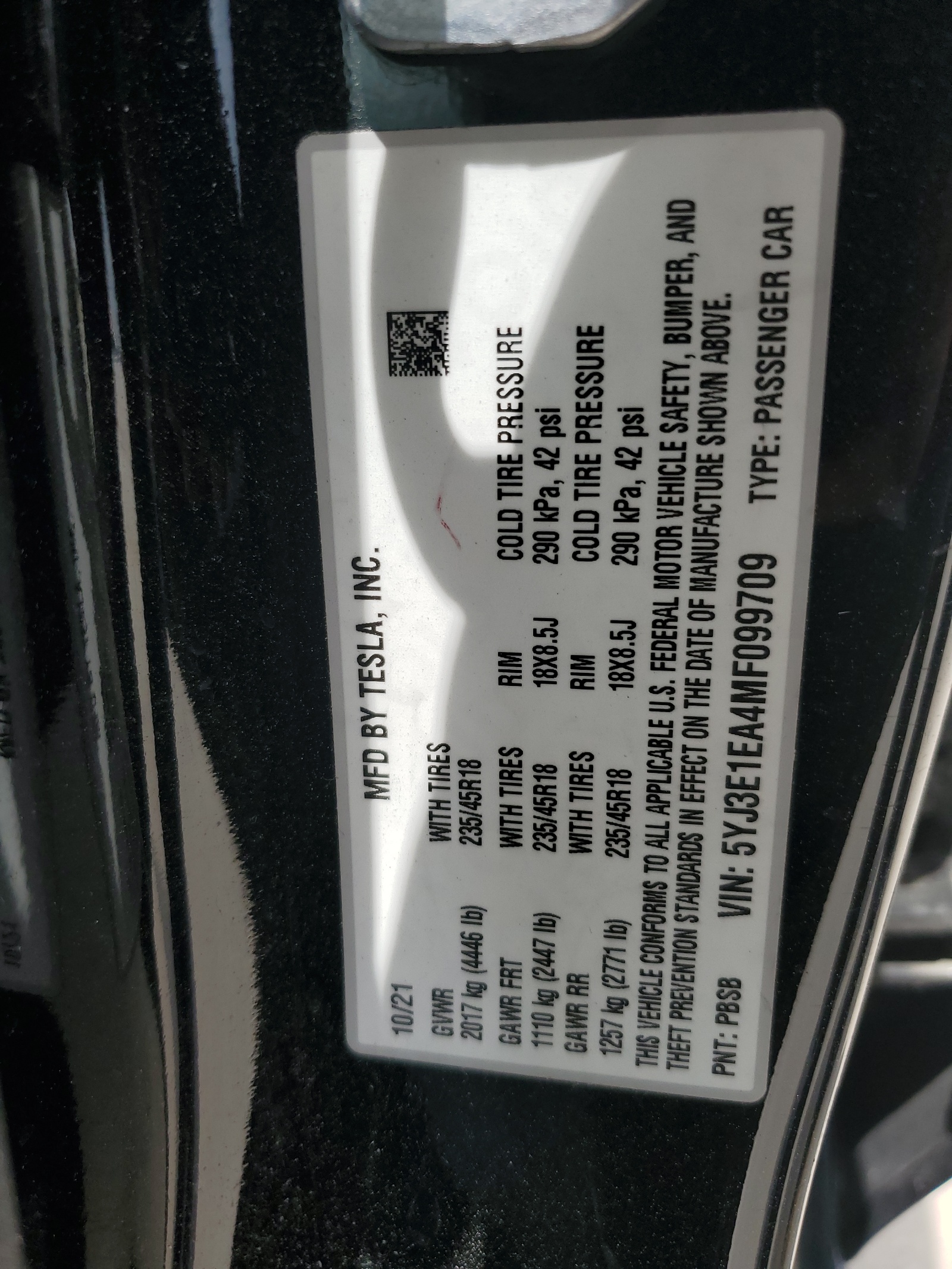 5YJ3E1EA4MF099709 2021 Tesla Model 3