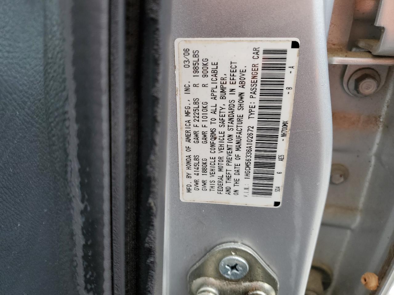 2006 Honda Accord Se VIN: 1HGCM56336A102672 Lot: 61946564