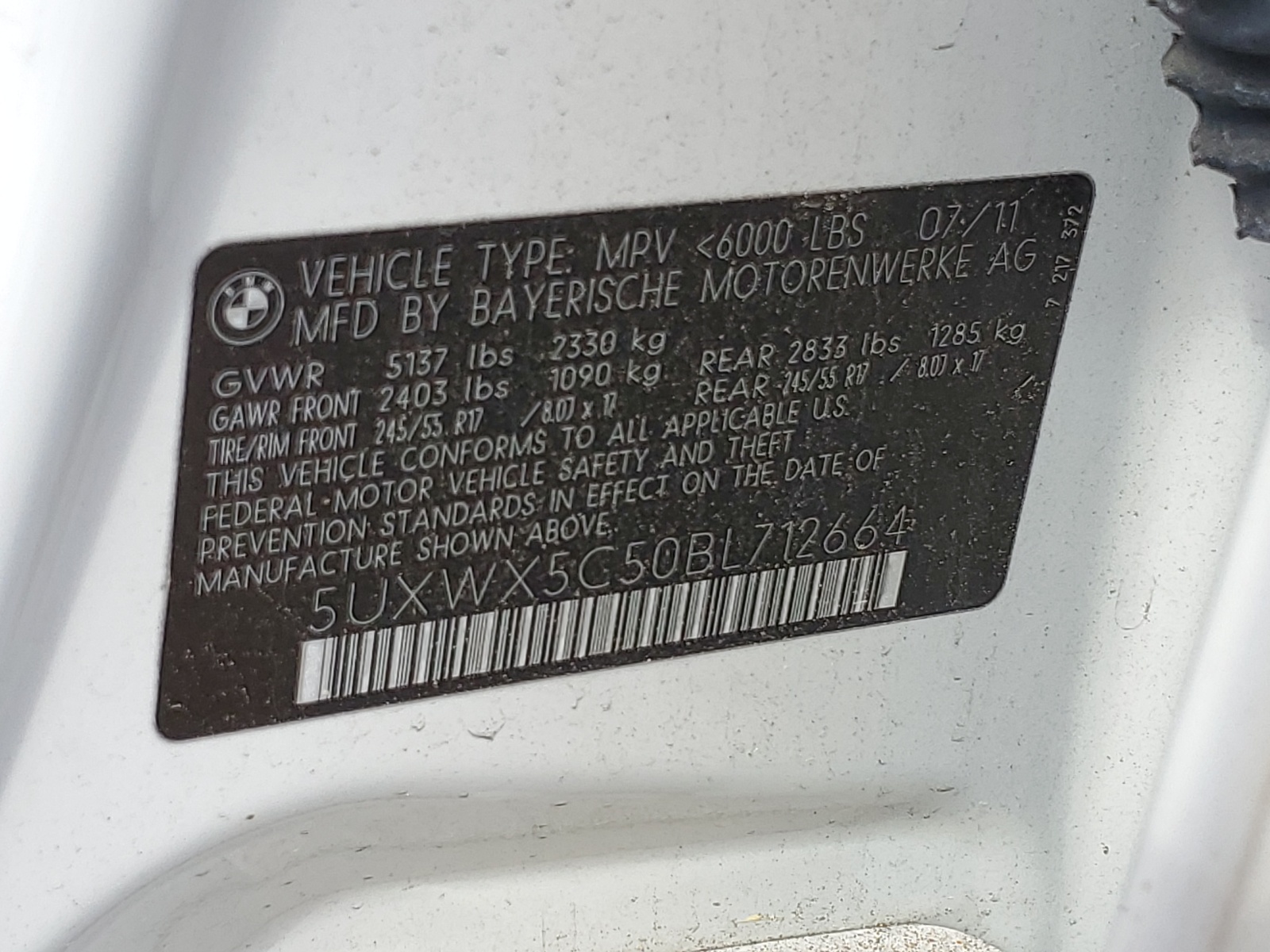 5UXWX5C50BL712664 2011 BMW X3 xDrive28I