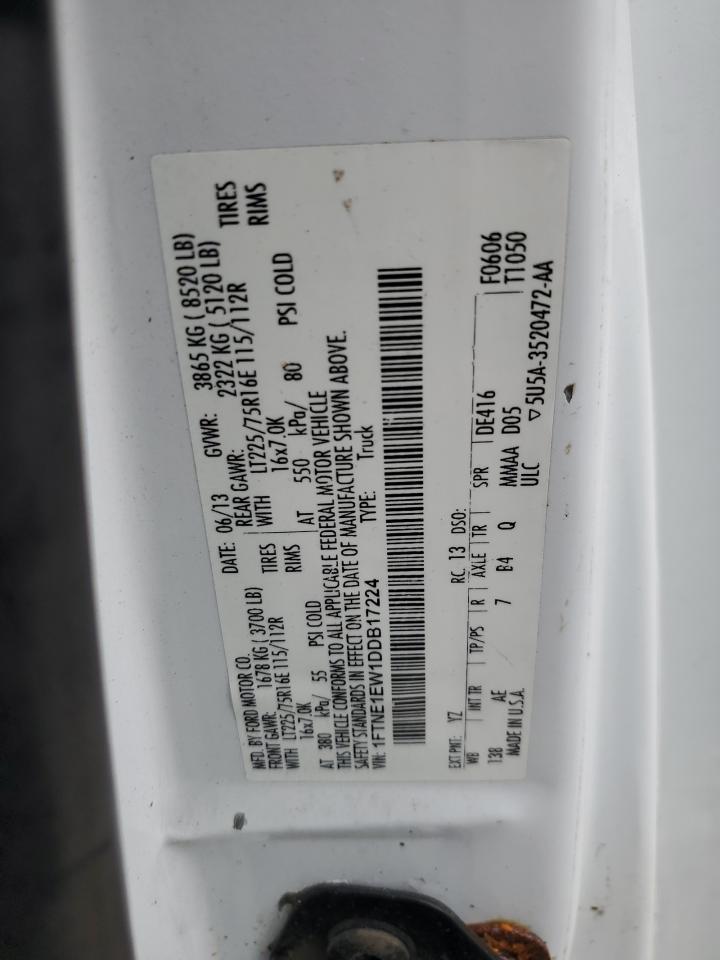 2013 Ford Econoline E150 Van VIN: 1FTNE1EW1DDB17224 Lot: 63550004