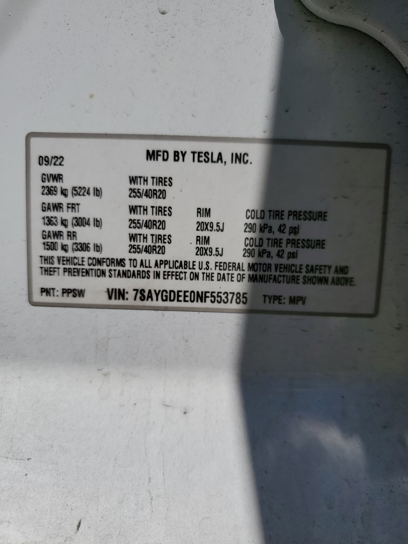 7SAYGDEE0NF553785 2022 Tesla Model Y