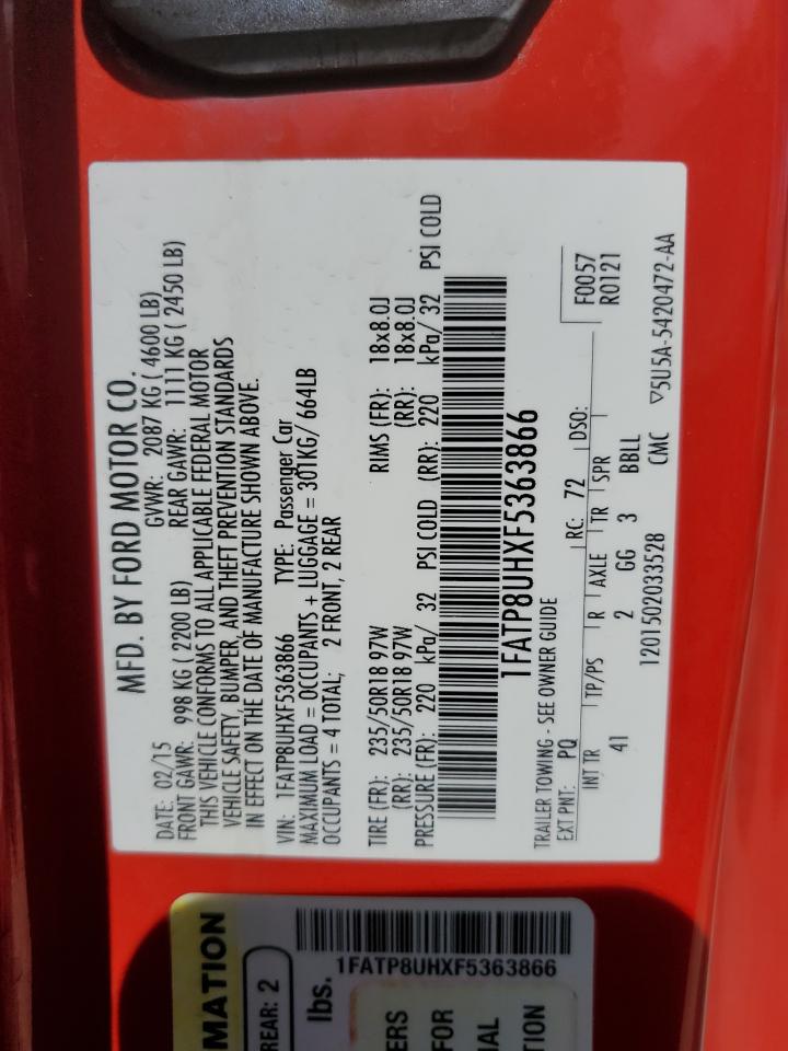 2015 Ford Mustang VIN: 1FATP8UHXF5363866 Lot: 62067374