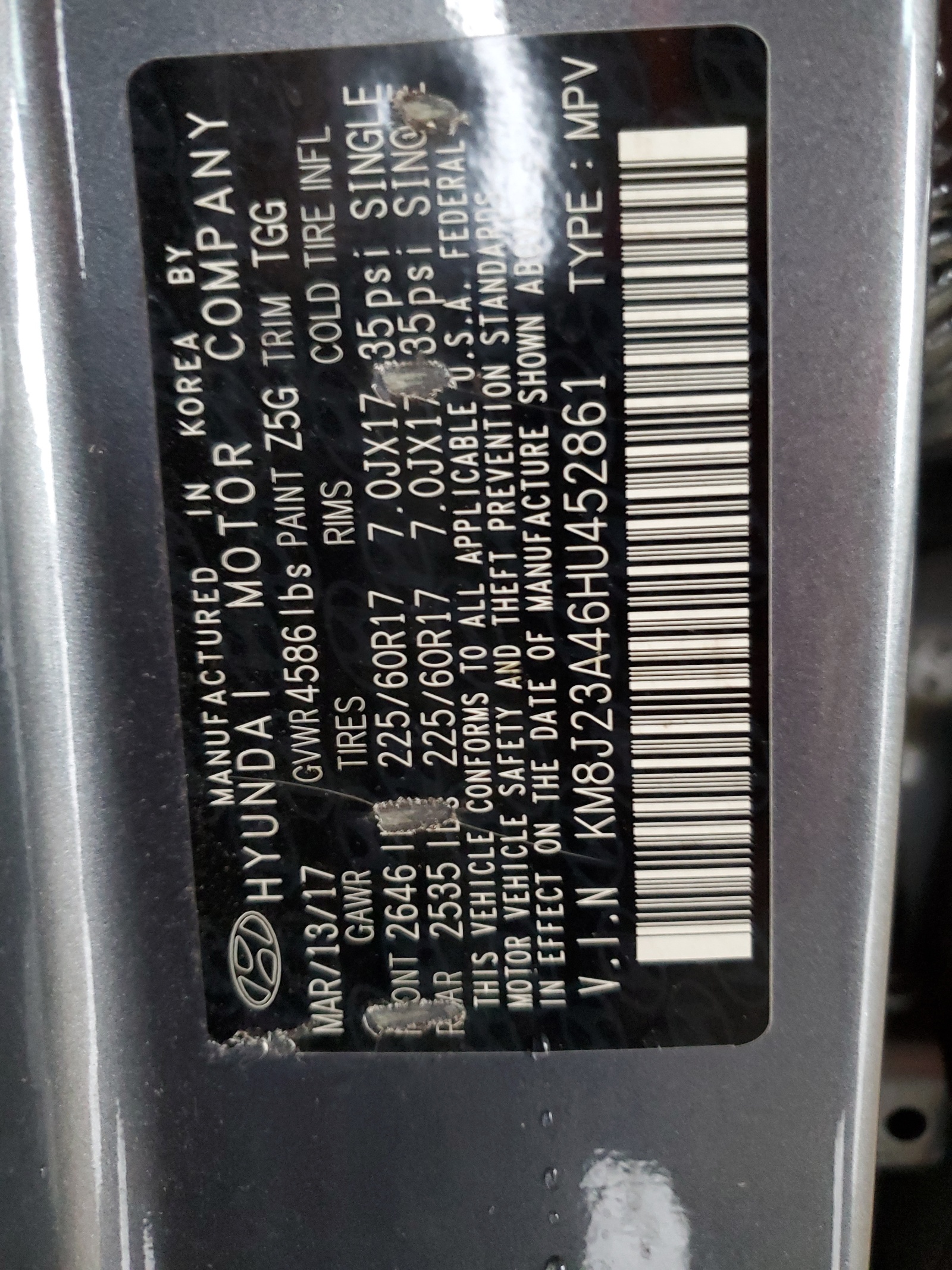 KM8J23A46HU452861 2017 Hyundai Tucson Se