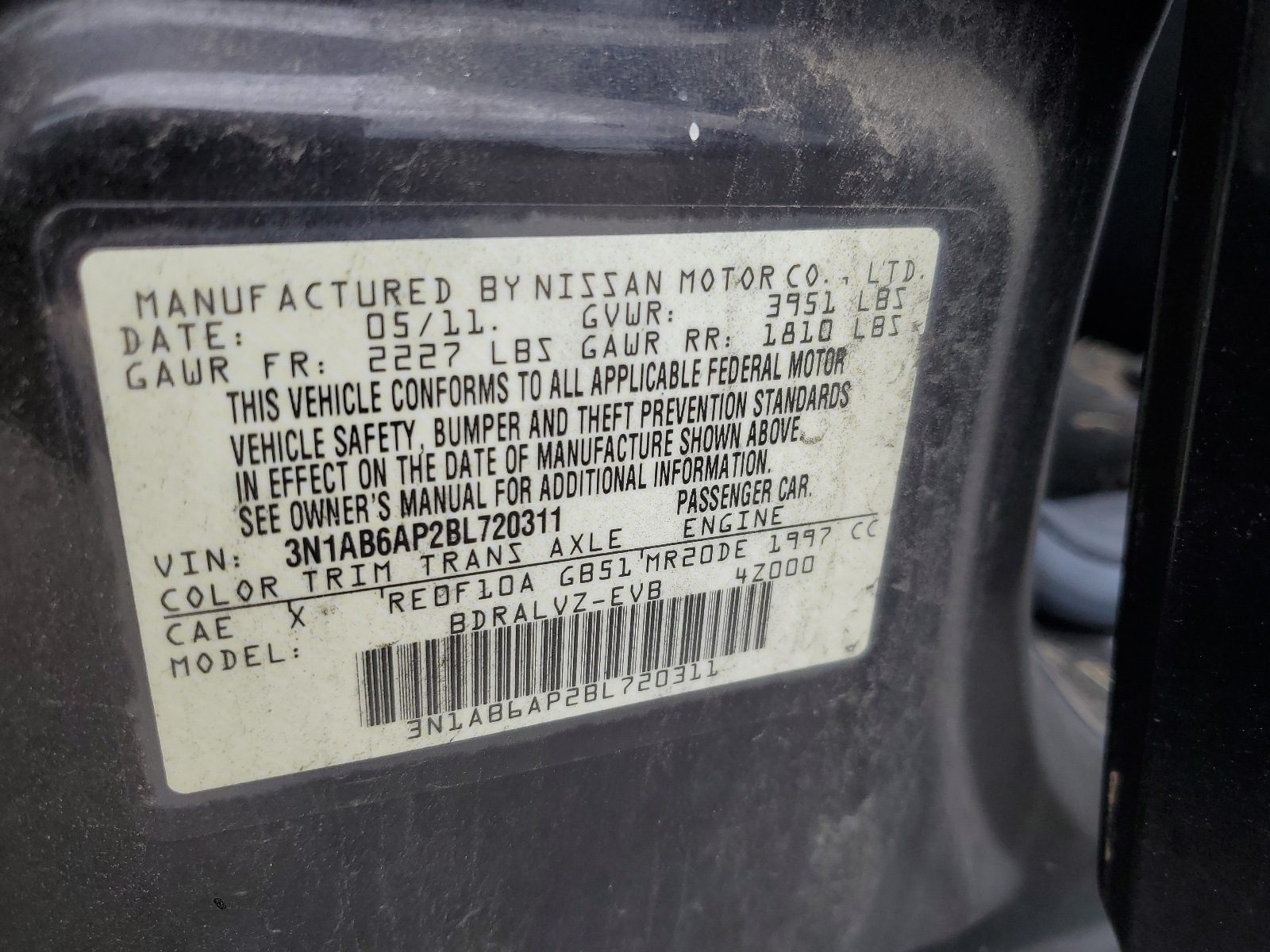 3N1AB6AP2BL720311 2011 Nissan Sentra 2.0