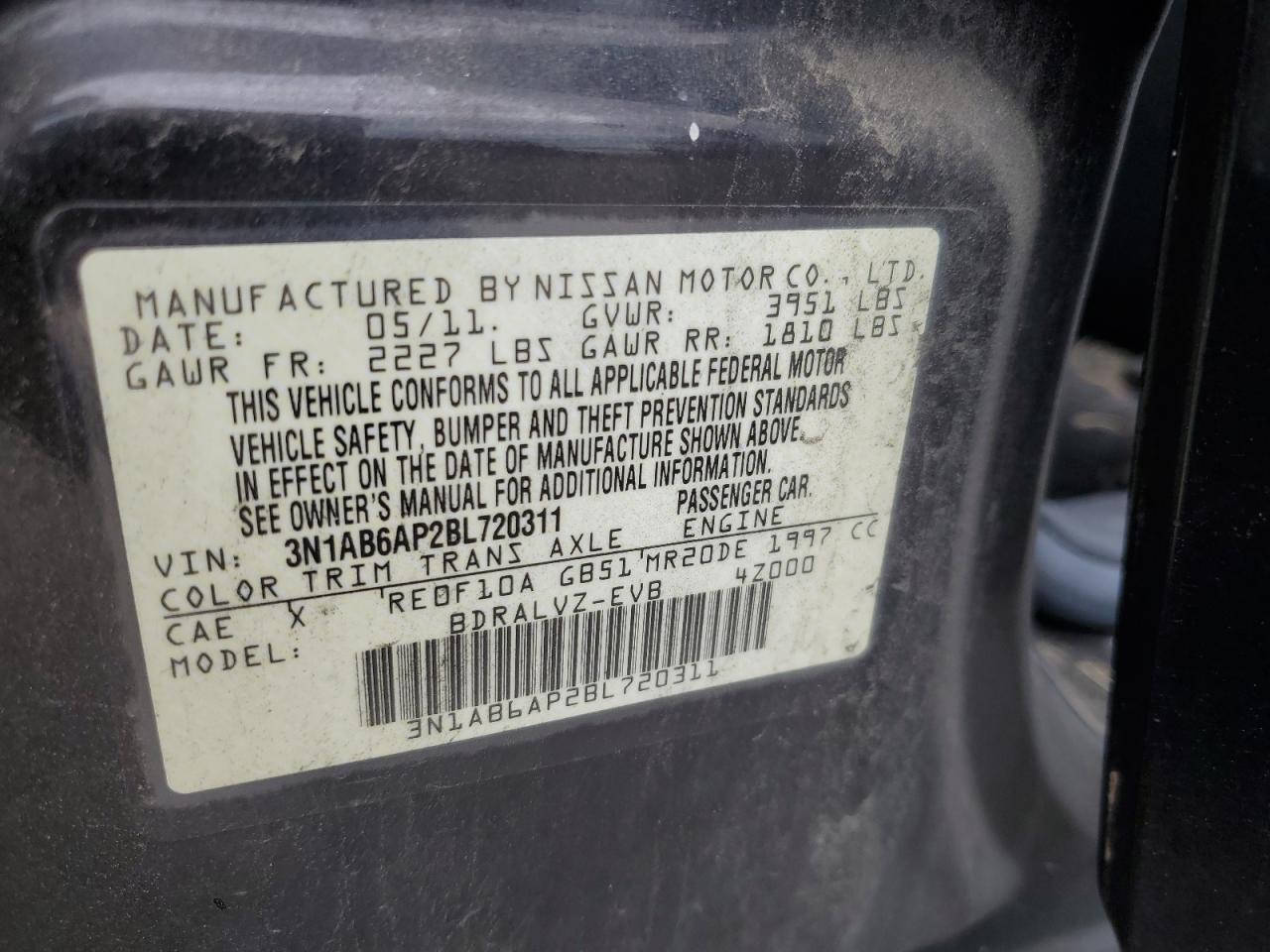 2011 Nissan Sentra 2.0 VIN: 3N1AB6AP2BL720311 Lot: 65192374