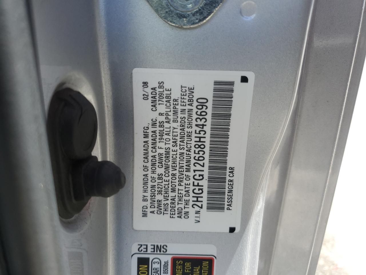 2008 Honda Civic Lx VIN: 2HGFG12658H543690 Lot: 65364014