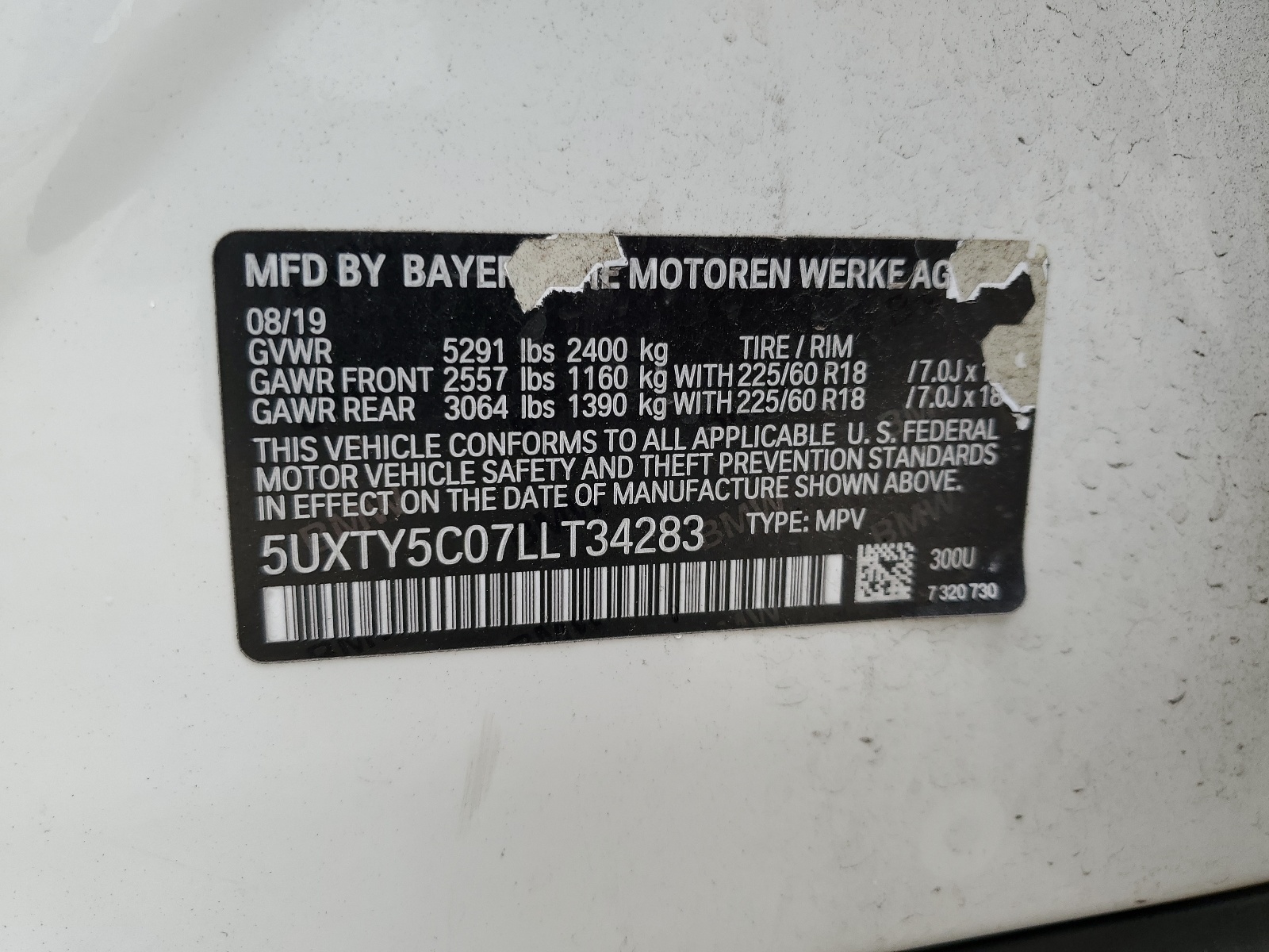 5UXTY5C07LLT34283 2020 BMW X3 xDrive30I