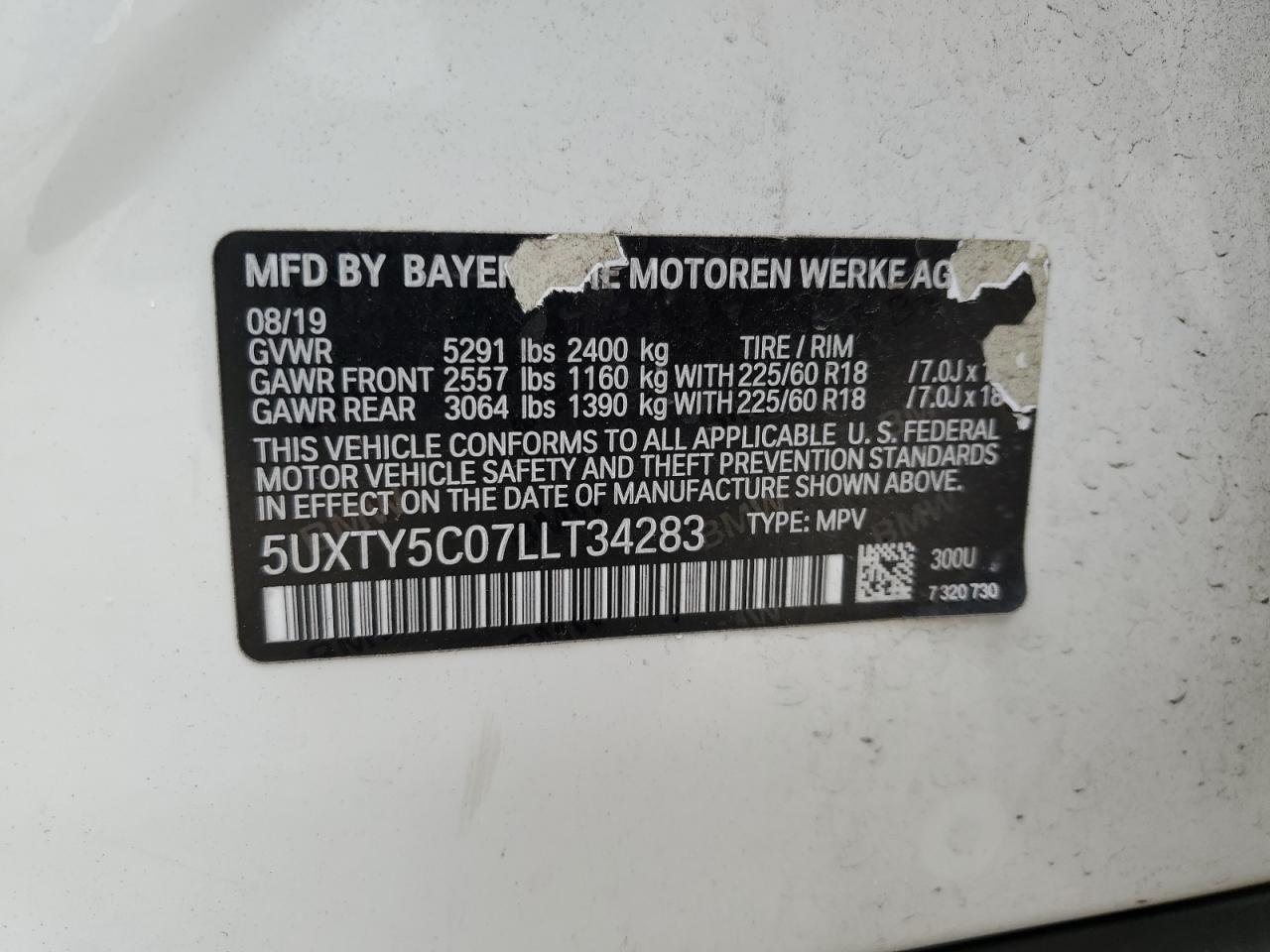 2020 BMW X3 xDrive30I VIN: 5UXTY5C07LLT34283 Lot: 63245184