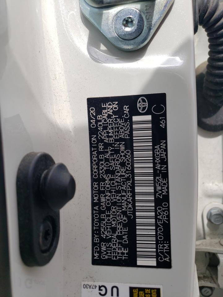 2020 Toyota Prius Prime Le VIN: JTDKARFPXL3160260 Lot: 63653564