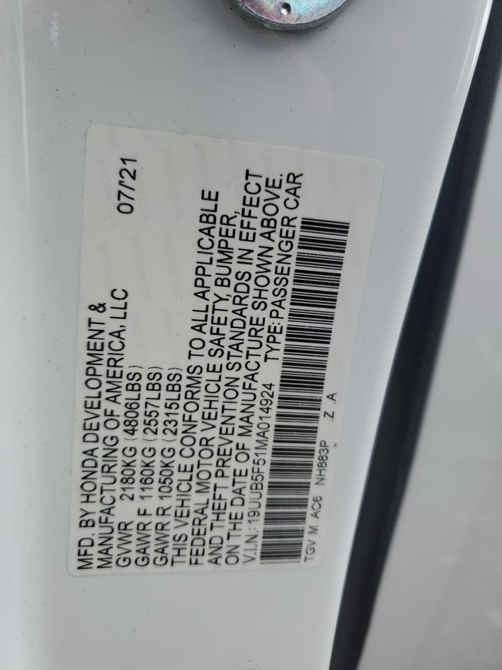 2021 Acura Tlx Tech A VIN: 19UUB5F51MA014924 Lot: 61835674