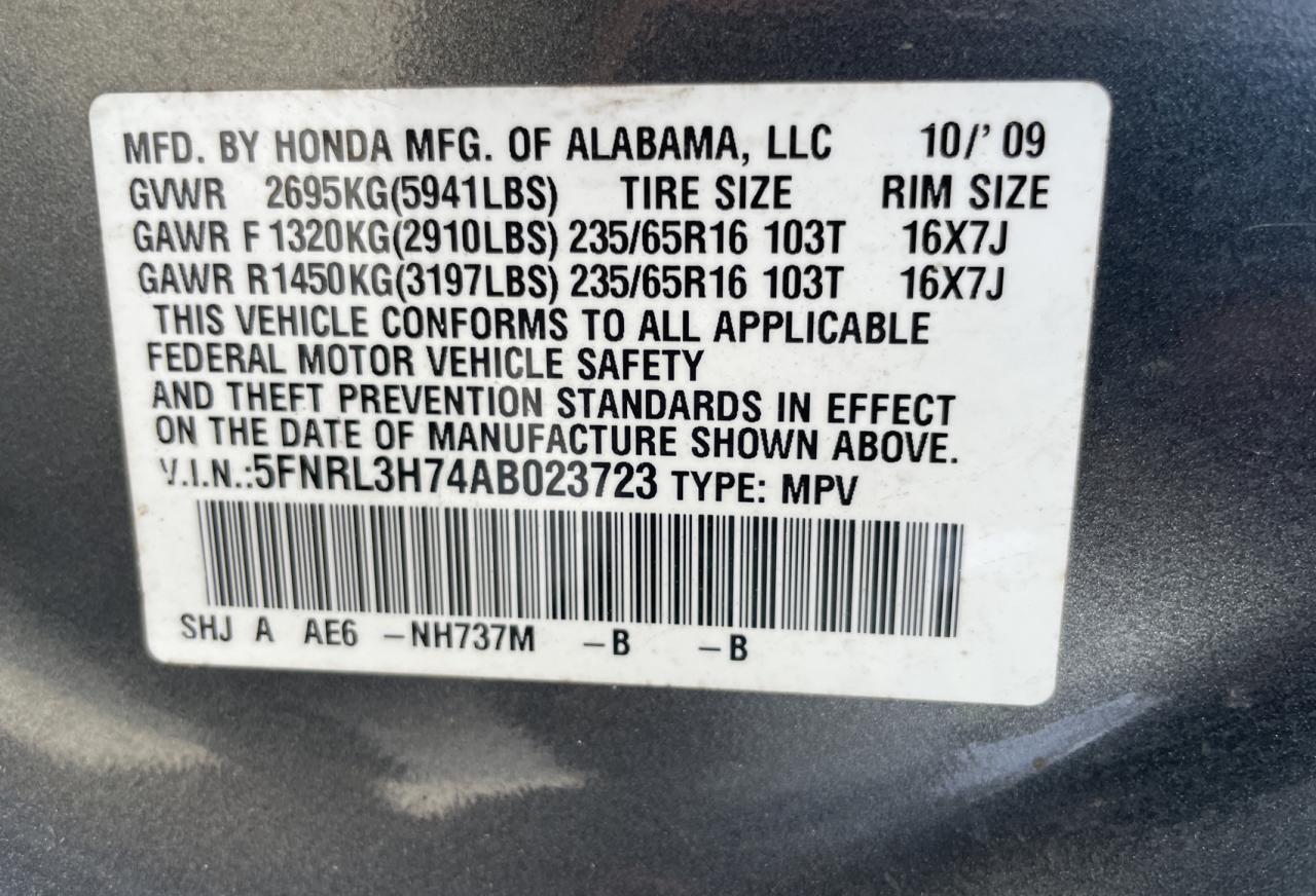 2010 Honda Odyssey Exl VIN: 5FNRL3H74AB023723 Lot: 65555894