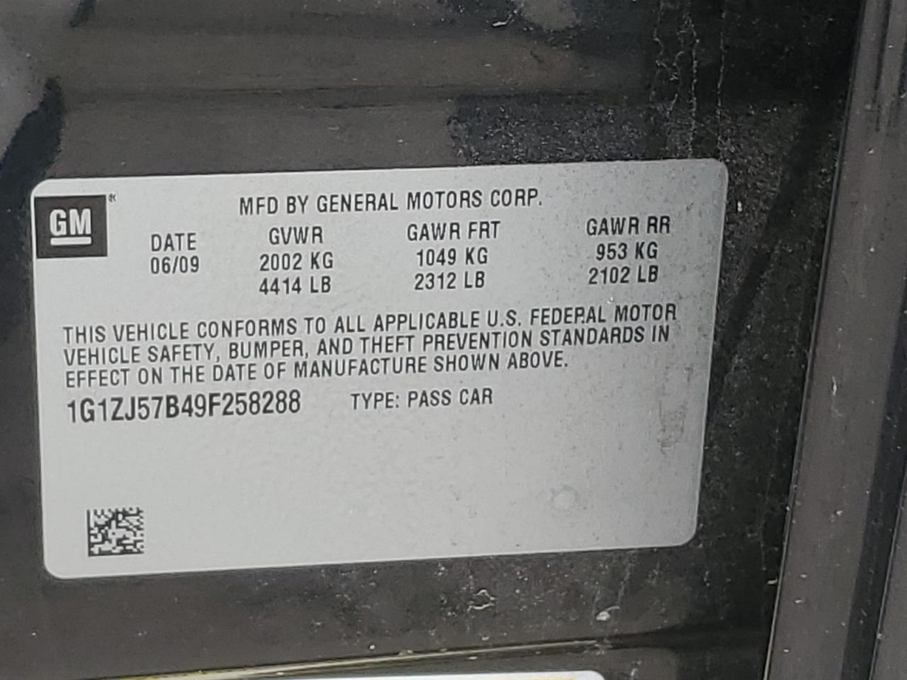 2009 Chevrolet Malibu 2Lt VIN: 1G1ZJ57B49F258288 Lot: 62637294