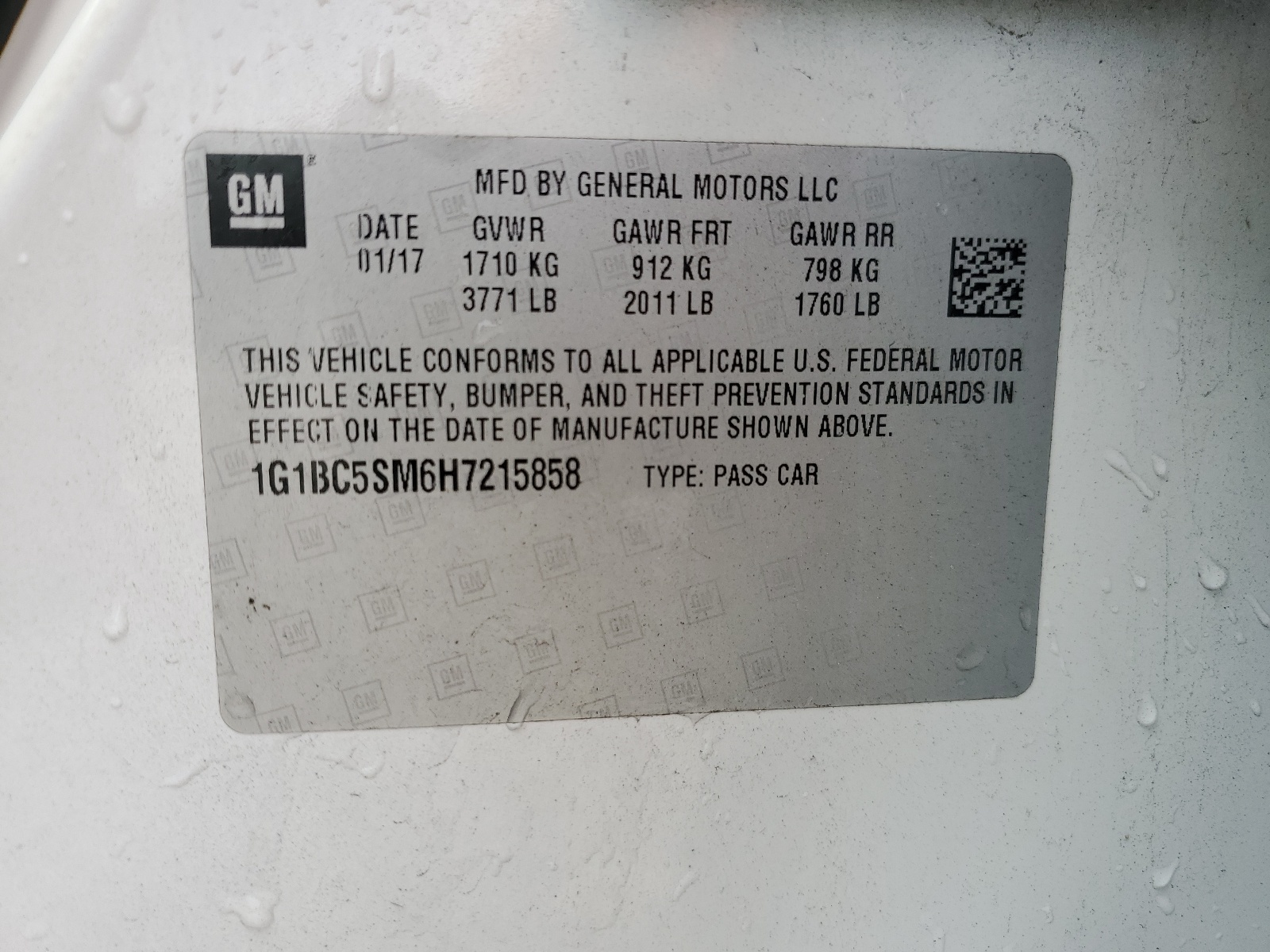 1G1BC5SM6H7215858 2017 Chevrolet Cruze Ls Auto