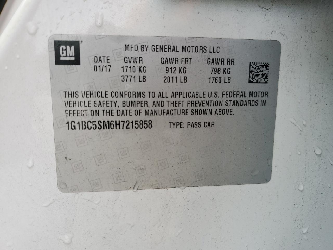 2017 Chevrolet Cruze Ls Auto VIN: 1G1BC5SM6H7215858 Lot: 42946750