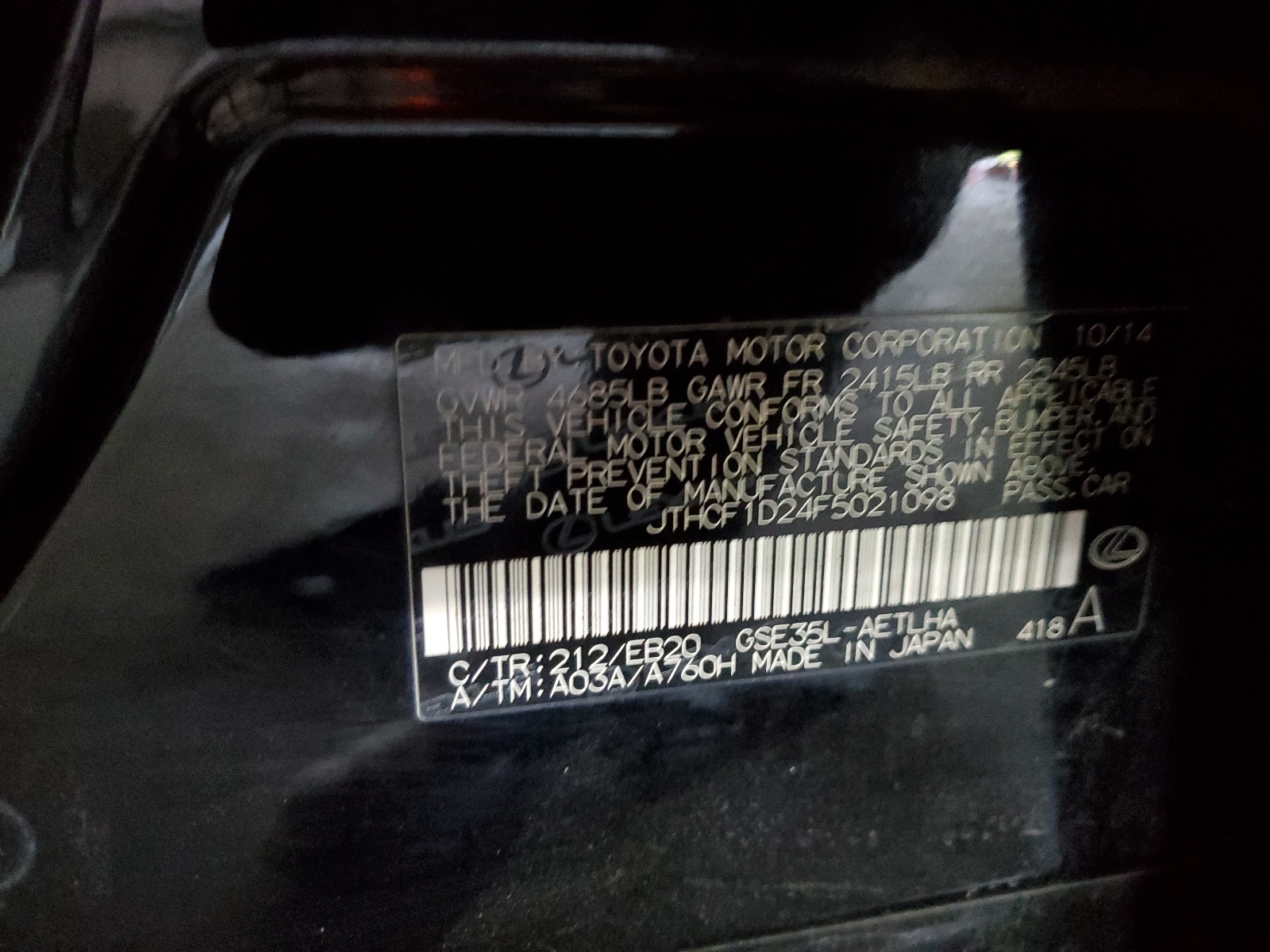 JTHCF1D24F5021098 2015 Lexus Is 250