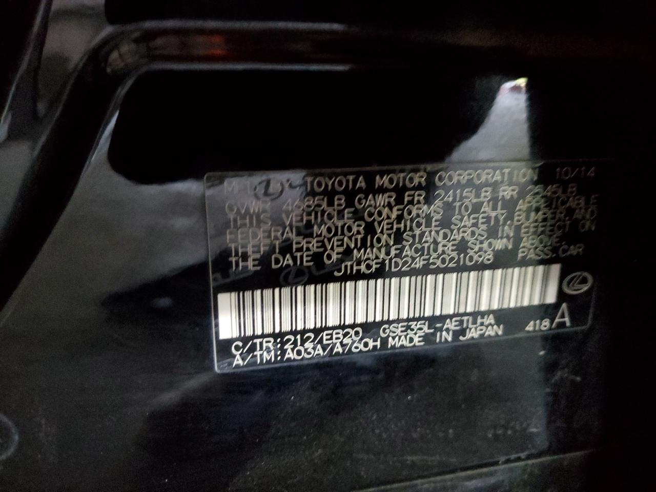 2015 Lexus Is 250 VIN: JTHCF1D24F5021098 Lot: 63631924