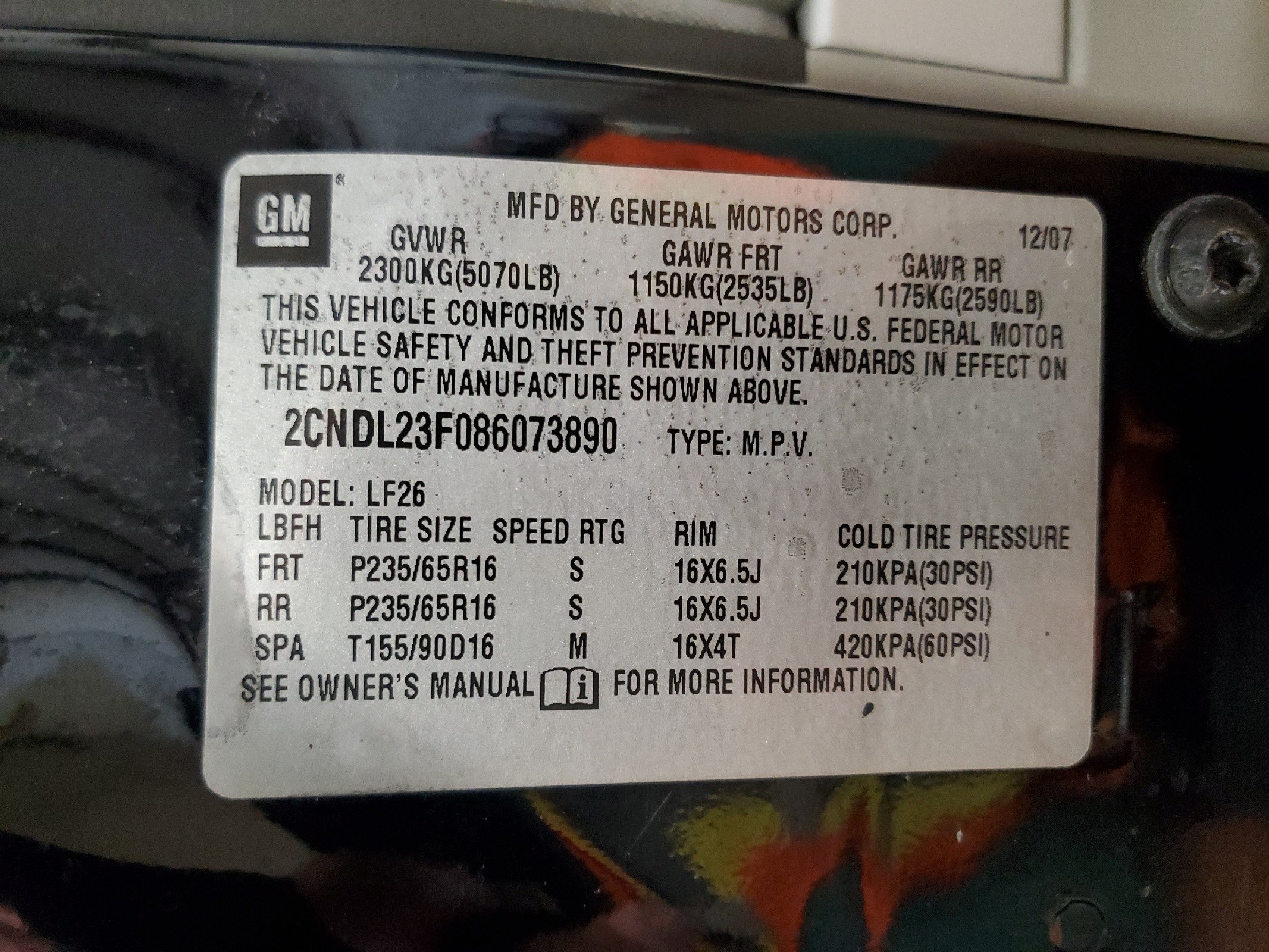 2CNDL23F086073890 2008 Chevrolet Equinox Ls