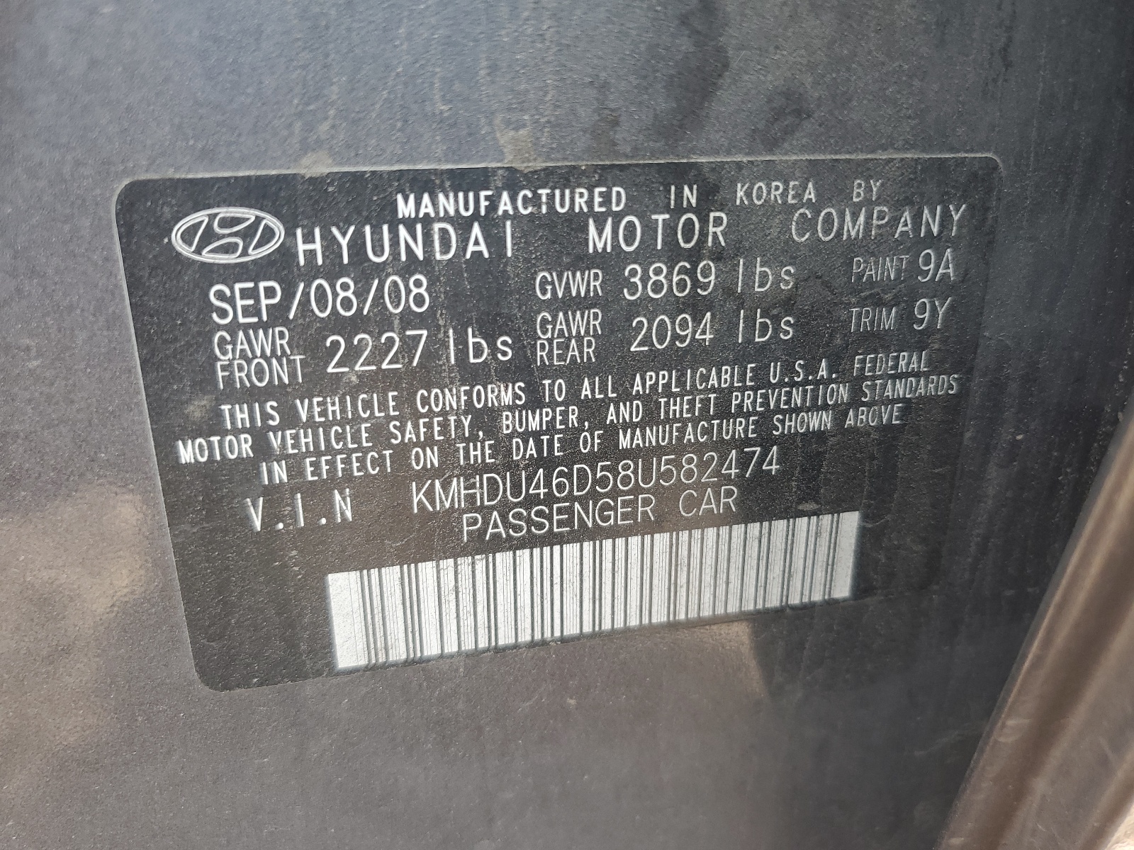 KMHDU46D58U582474 2008 Hyundai Elantra Gls