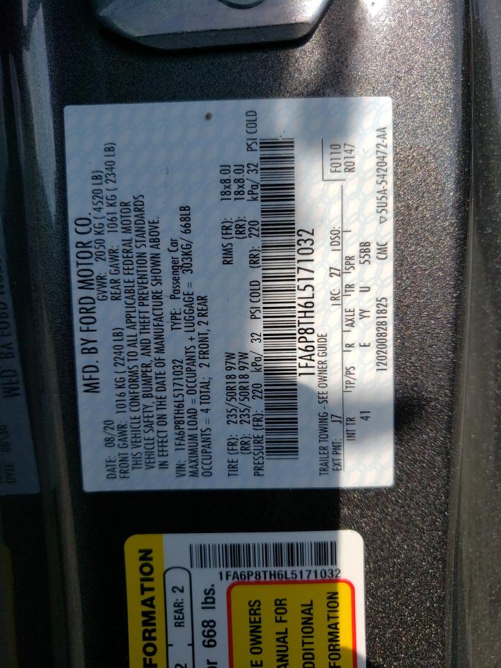 2020 Ford Mustang VIN: 1FA6P8TH6L5171032 Lot: 60537614