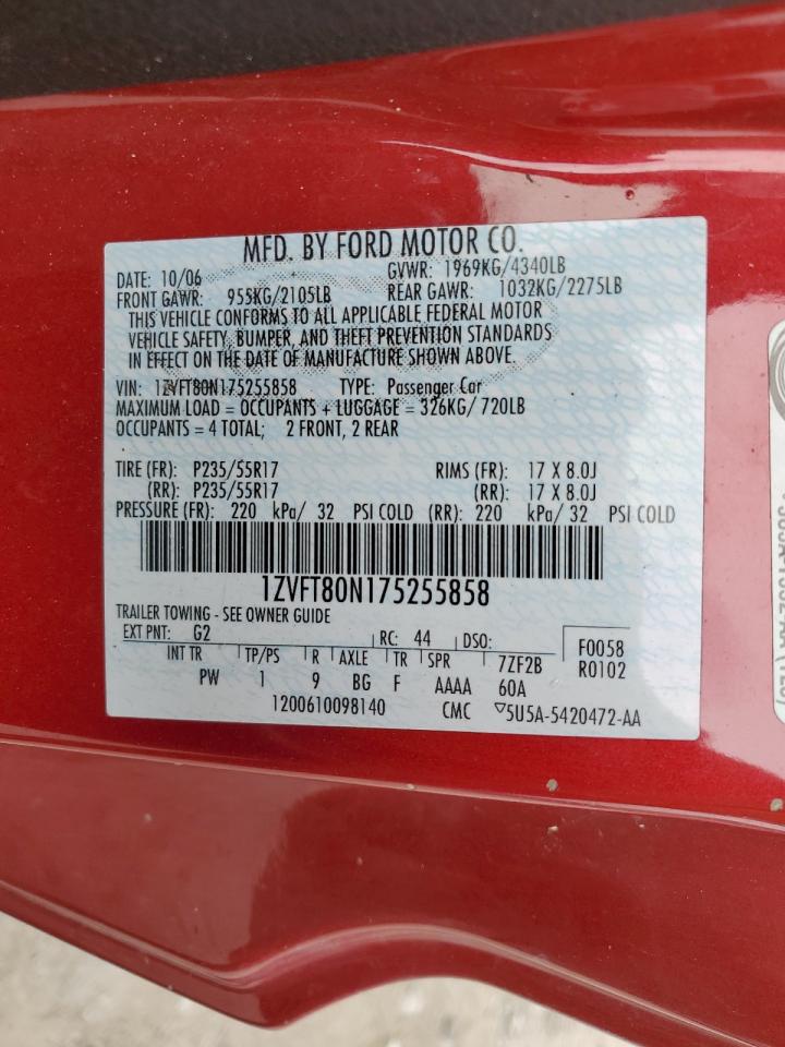 2007 Ford Mustang VIN: 1ZVFT80N175255858 Lot: 63692174