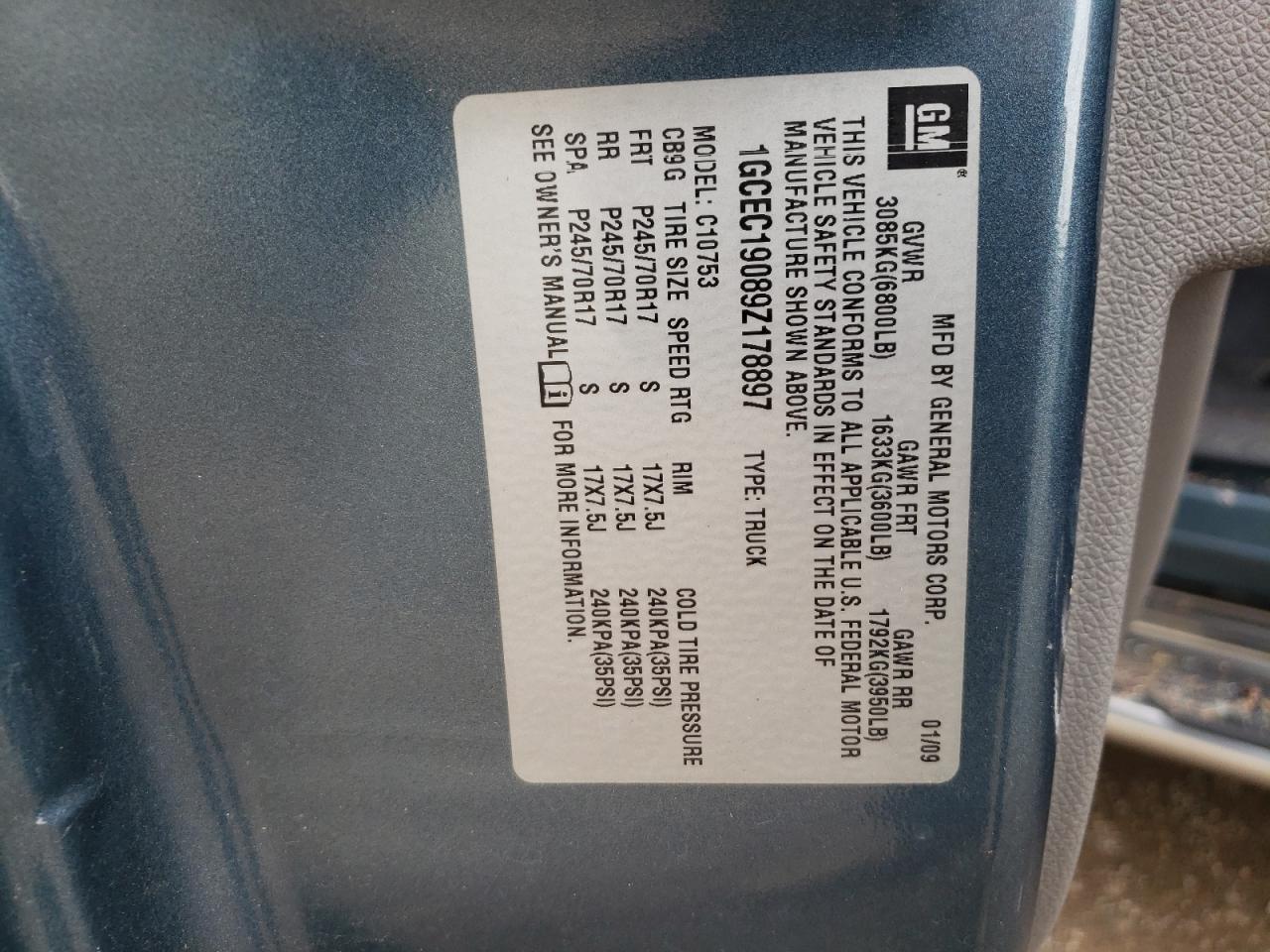 2009 Chevrolet Silverado C1500 VIN: 1GCEC19089Z178897 Lot: 64556464