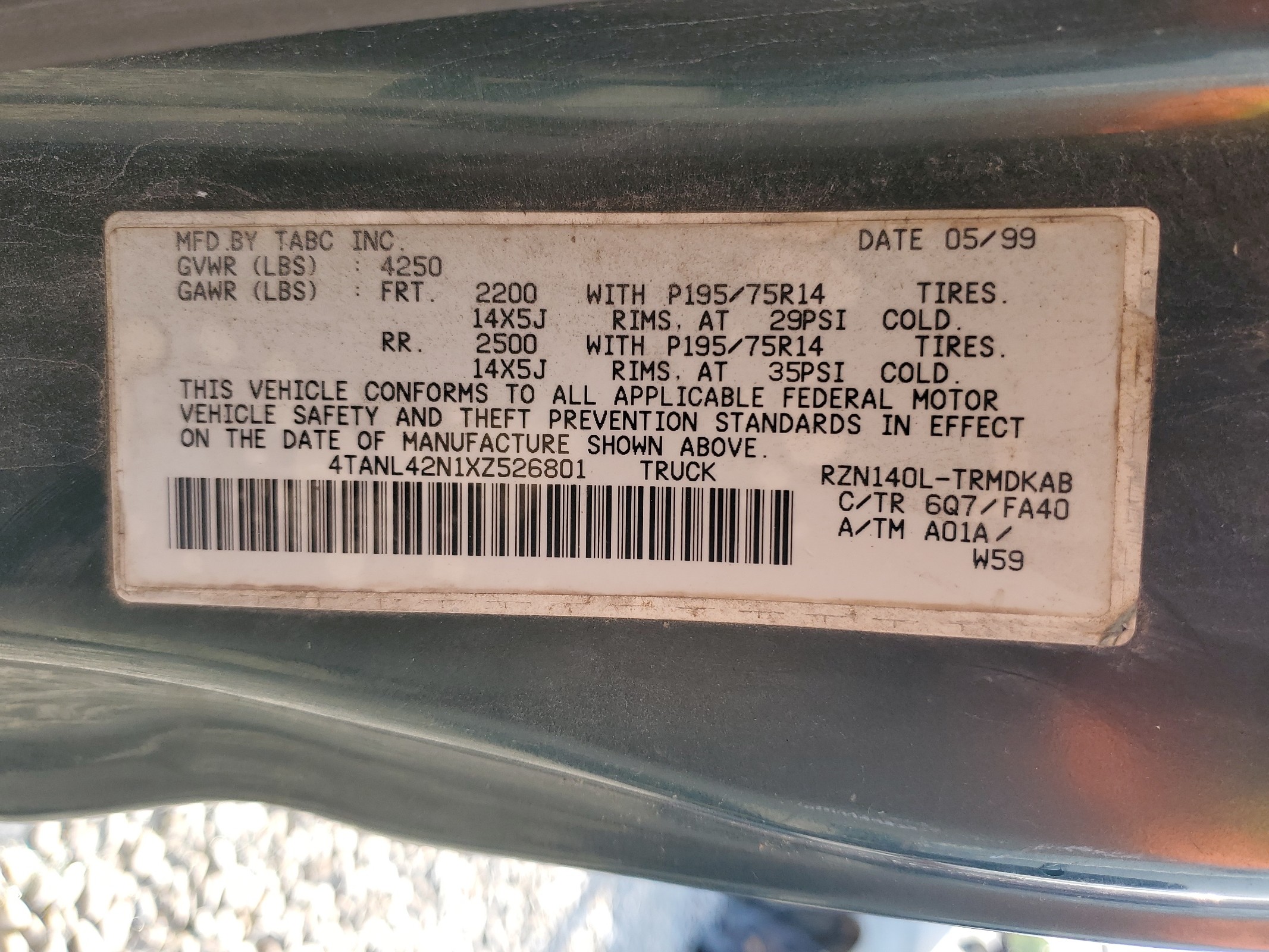 4TANL42N1XZ526801 1999 Toyota Tacoma