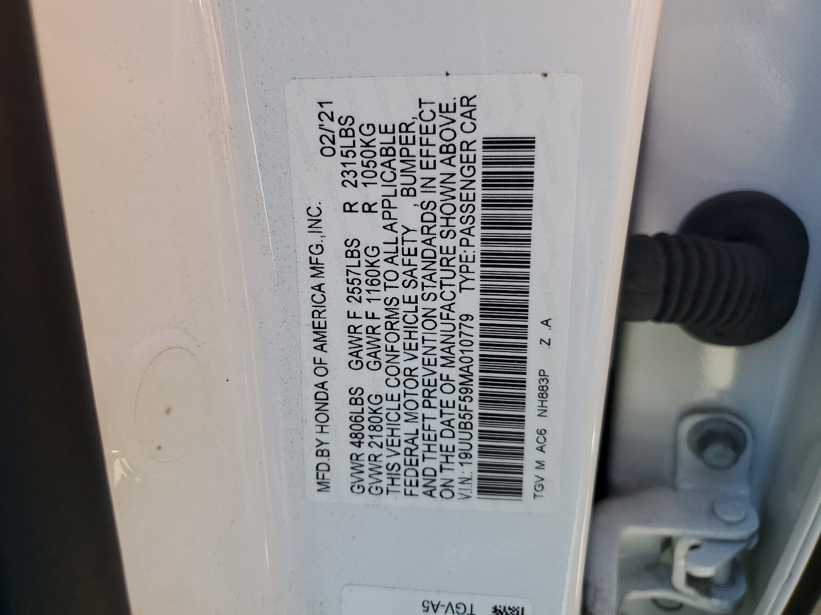 19UUB5F59MA010779 2021 Acura Tlx Tech A
