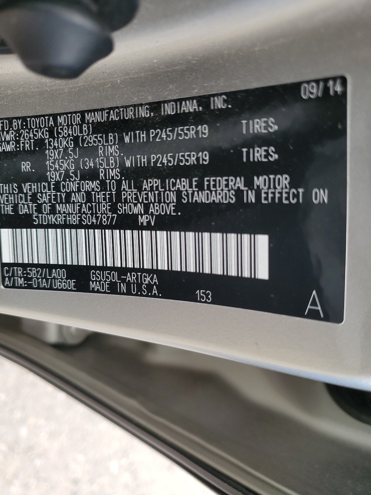 5TDYKRFH8FS047877 2015 Toyota Highlander Limited