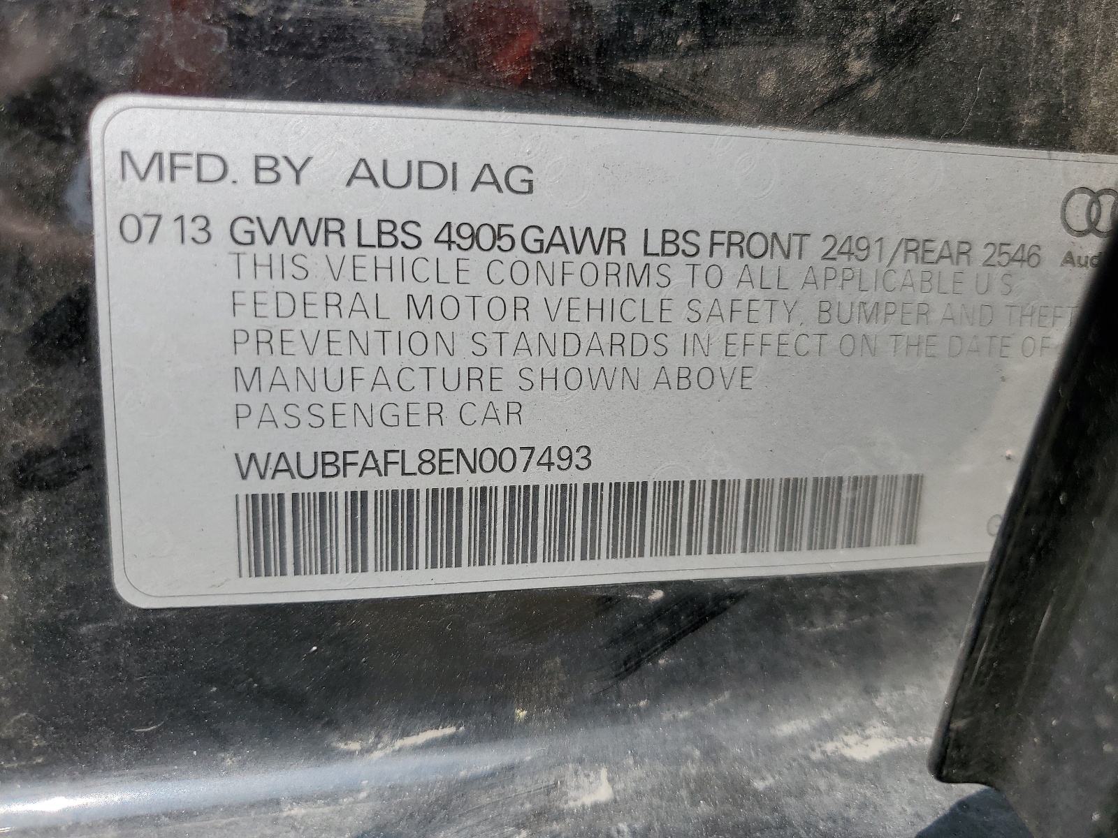 WAUBFAFL8EN007493 2014 Audi A4 Premium