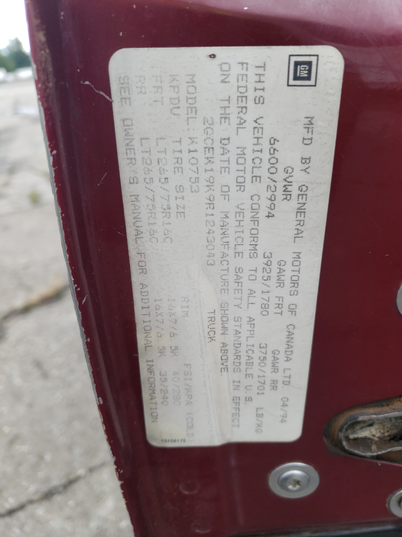 2GCEK19K9R1243043 1994 Chevrolet Gmt-400 K1500