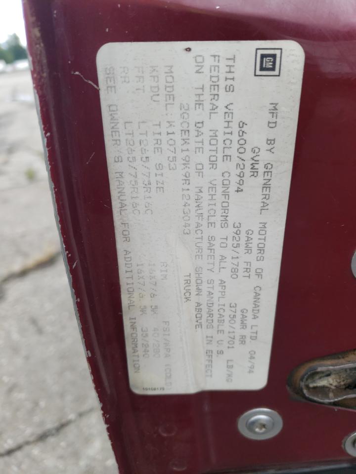 1994 Chevrolet Gmt-400 K1500 VIN: 2GCEK19K9R1243043 Lot: 65473314