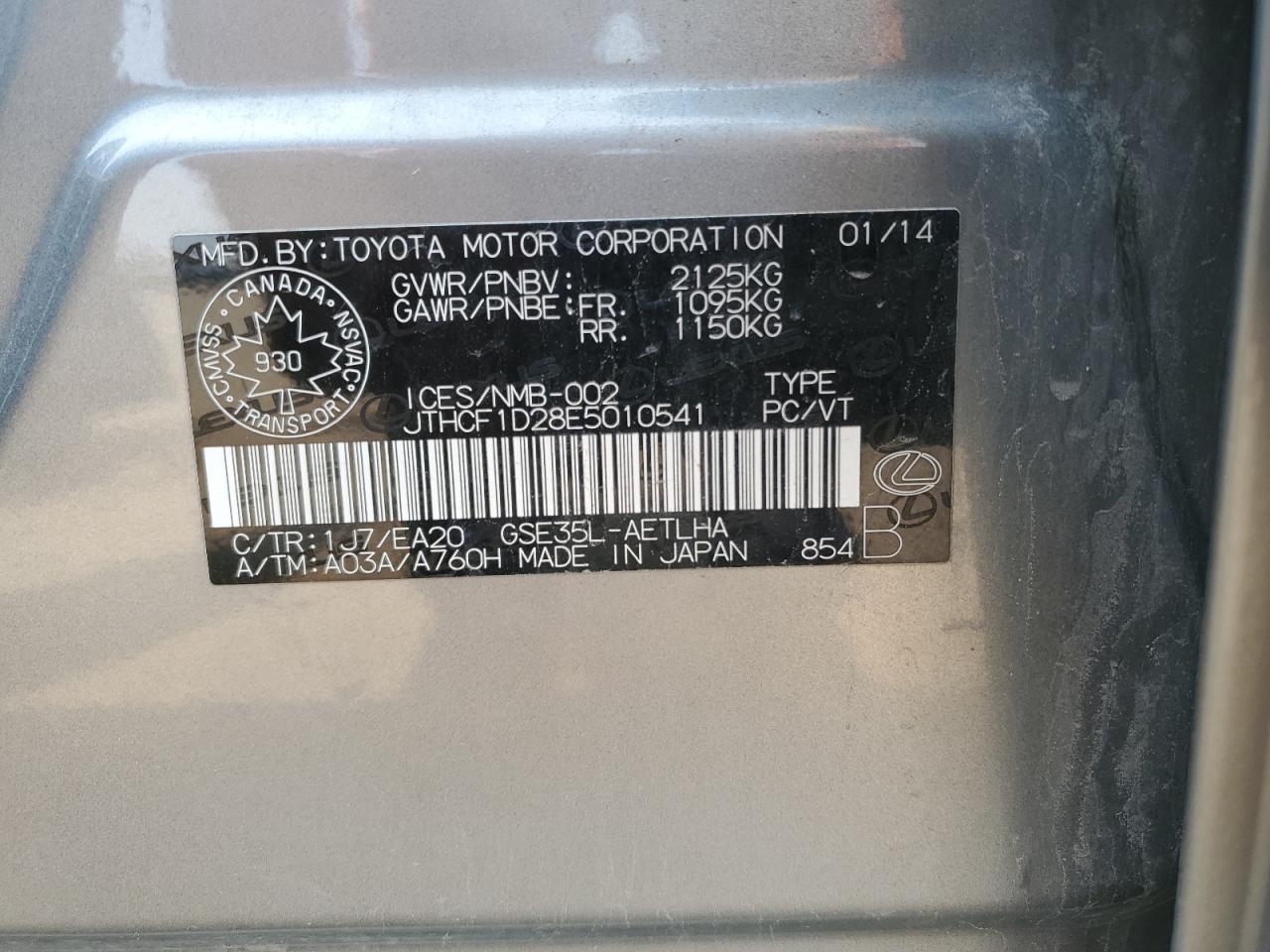 2014 Lexus Is 250 VIN: JTHCF1D28E5010541 Lot: 64830844