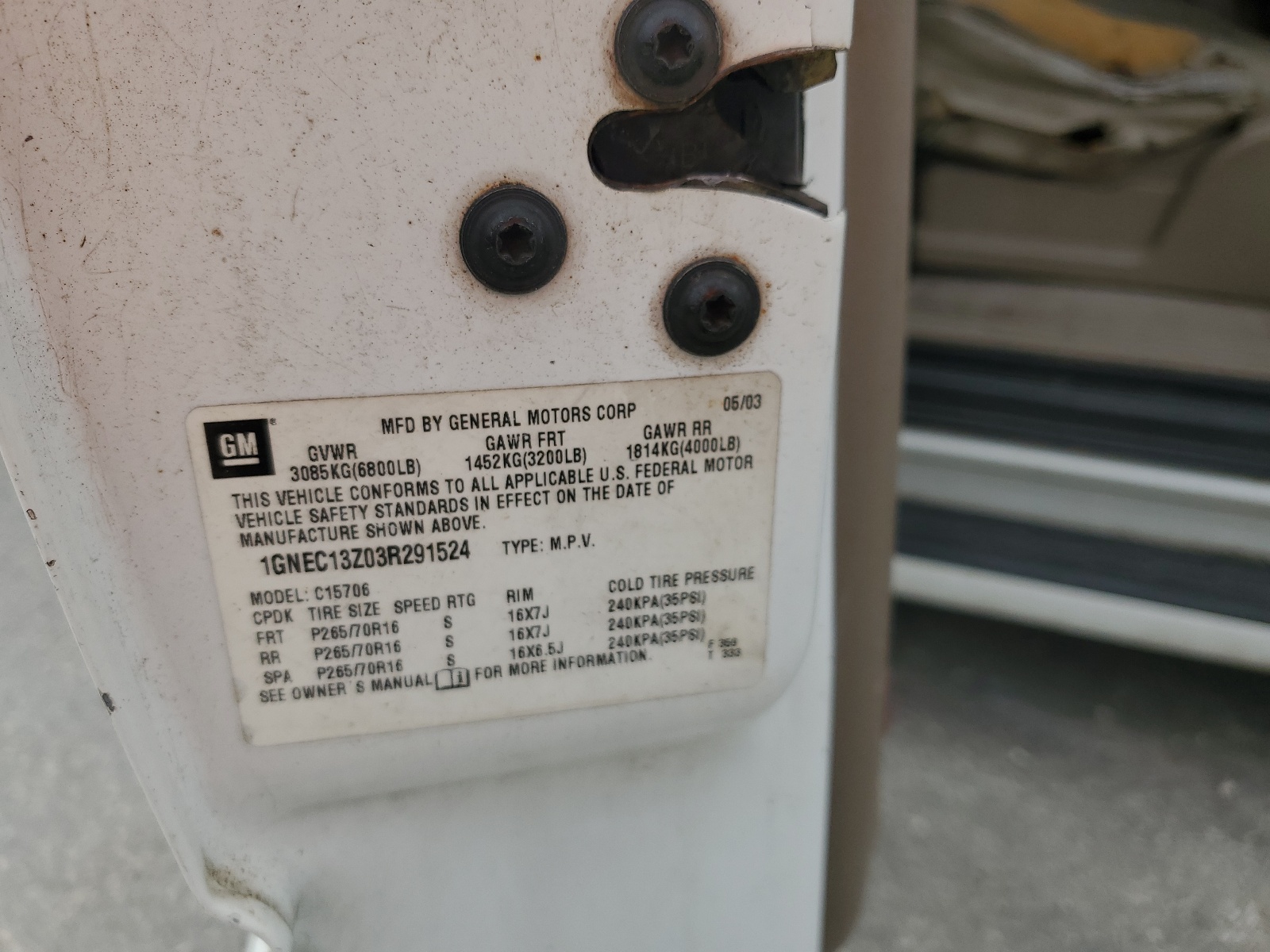 1GNEC13Z03R291524 2003 Chevrolet Tahoe C1500