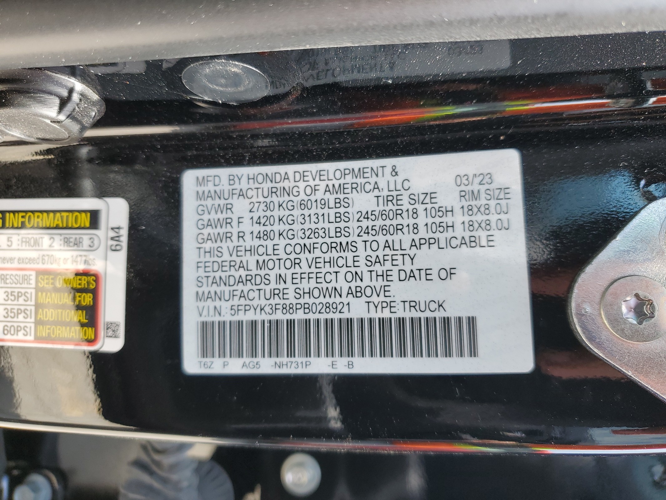 5FPYK3F88PB028921 2023 Honda Ridgeline Black Edition