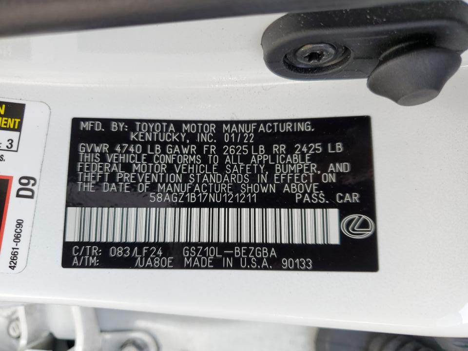 58AGZ1B17NU121211 2022 Lexus Es 350 Base